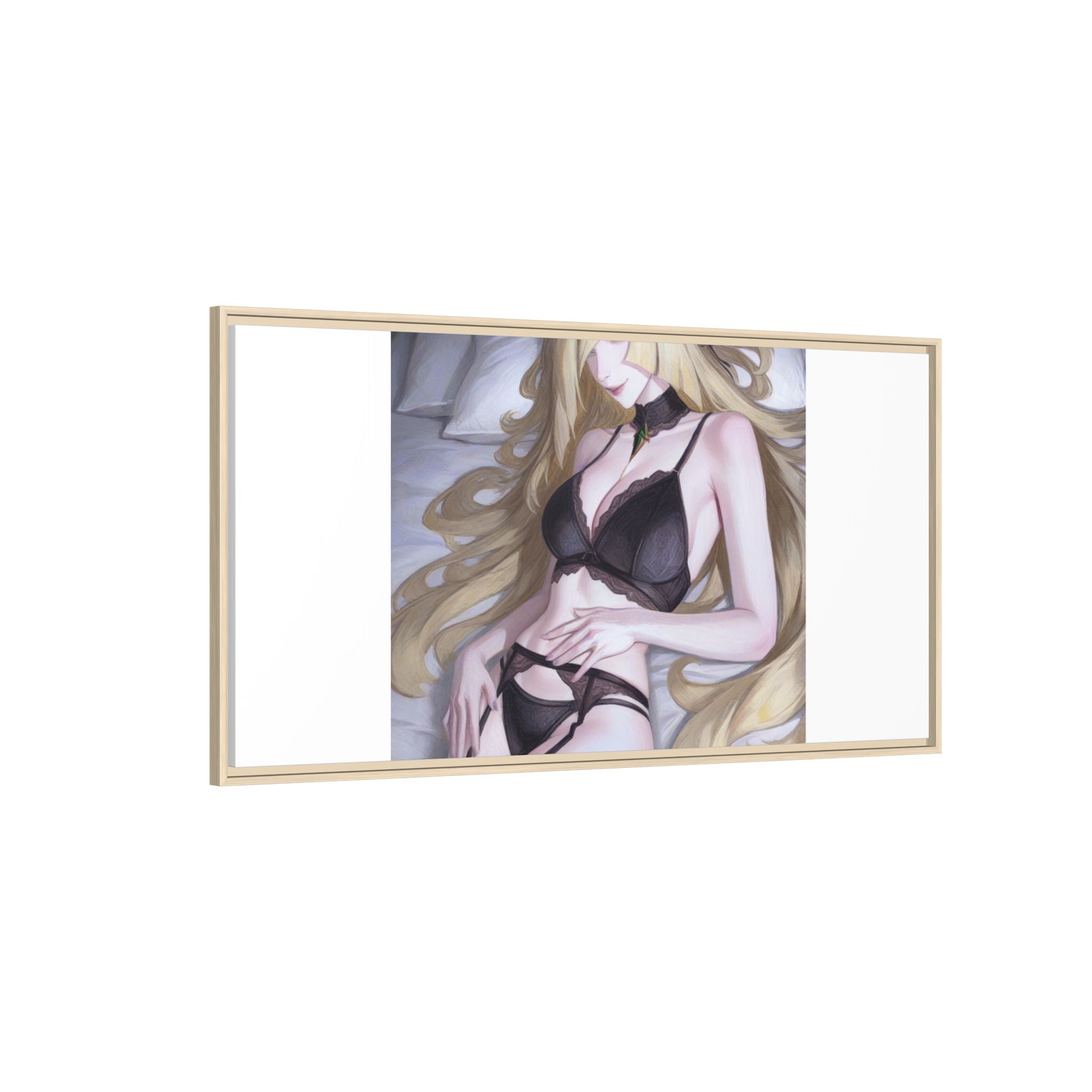 Framed Matte Canvas Print — Sleepy Blonde Anime Pinup