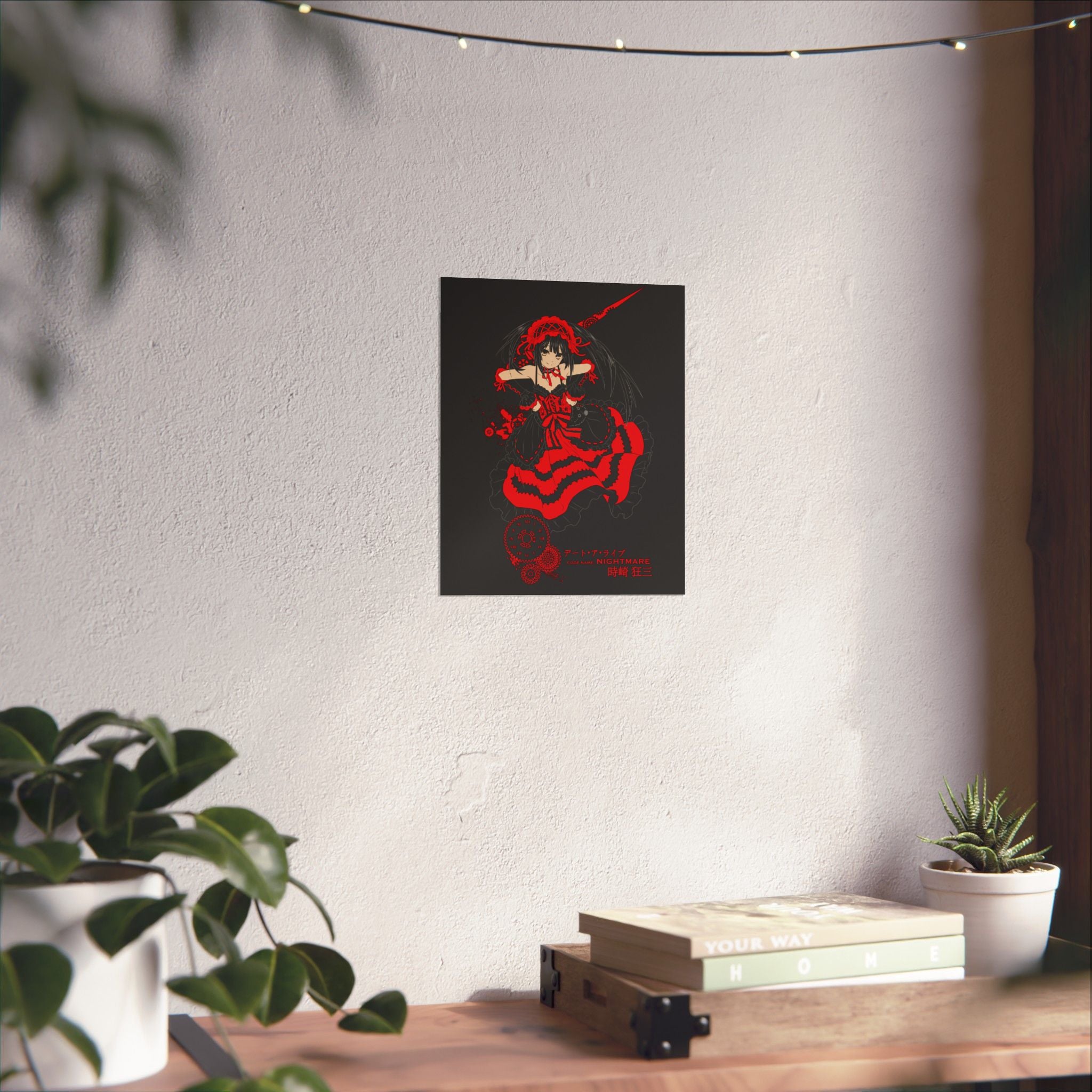 Anime Gothic Poster — Red &amp; Black Kurumi Nightcore Matte Vertical Print