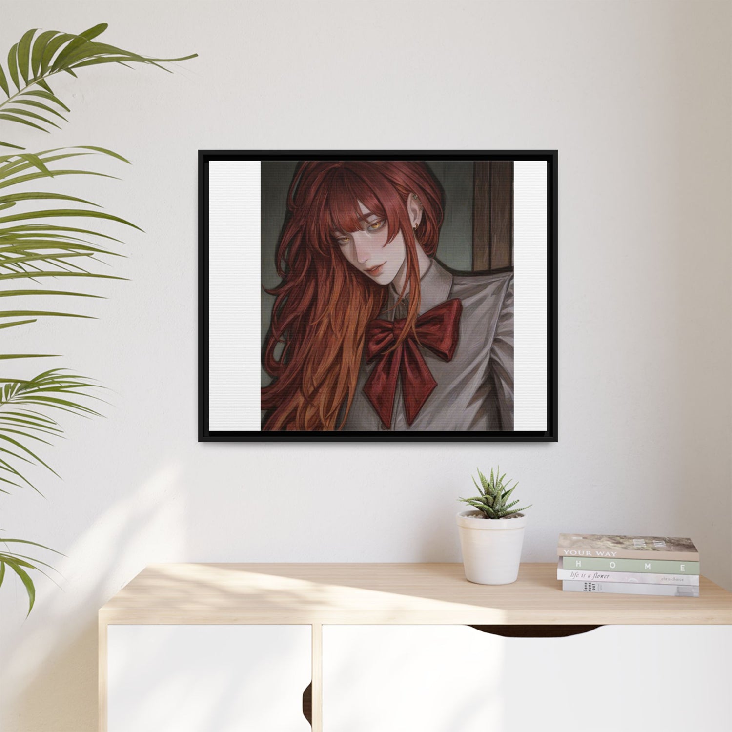 Framed Matte Canvas Print — Moody Red-Headed Anime Girl Art