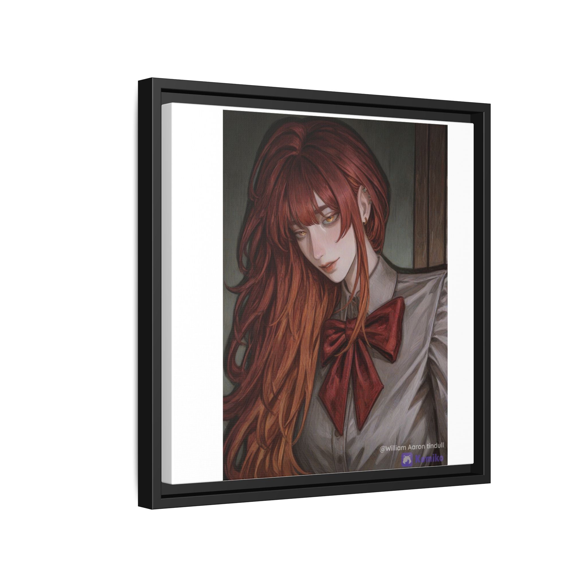 Framed Matte Canvas Print — Moody Red-Headed Anime Girl Art