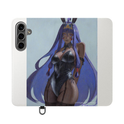 Anime Bunny Girl Flip Case - Purple Long-Haired Character Phone Wallet