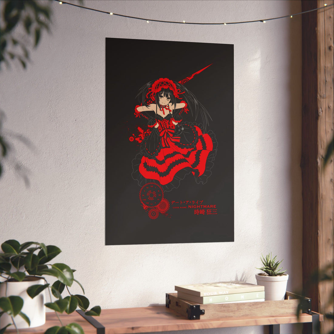 Anime Gothic Poster — Red &amp; Black Kurumi Nightcore Matte Vertical Print