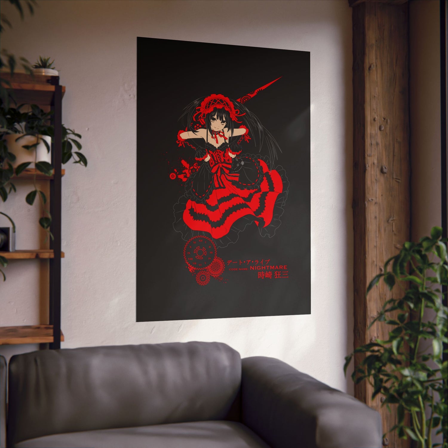 Anime Gothic Poster — Red &amp; Black Kurumi Nightcore Matte Vertical Print