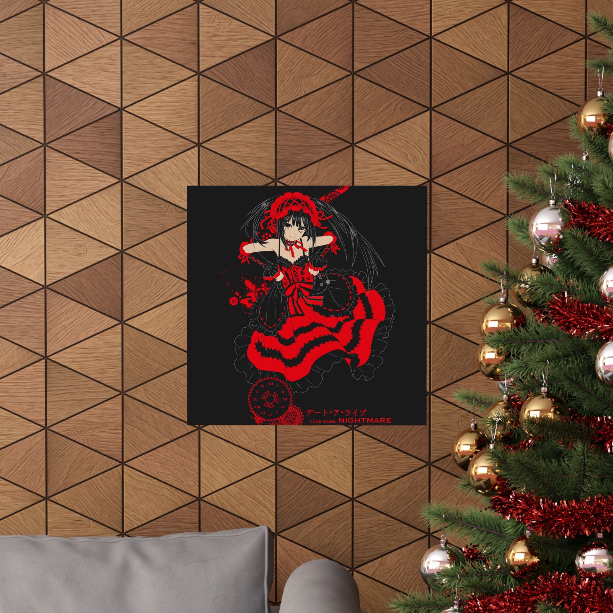 Anime Gothic Poster — Red &amp; Black Kurumi Nightcore Matte Vertical Print