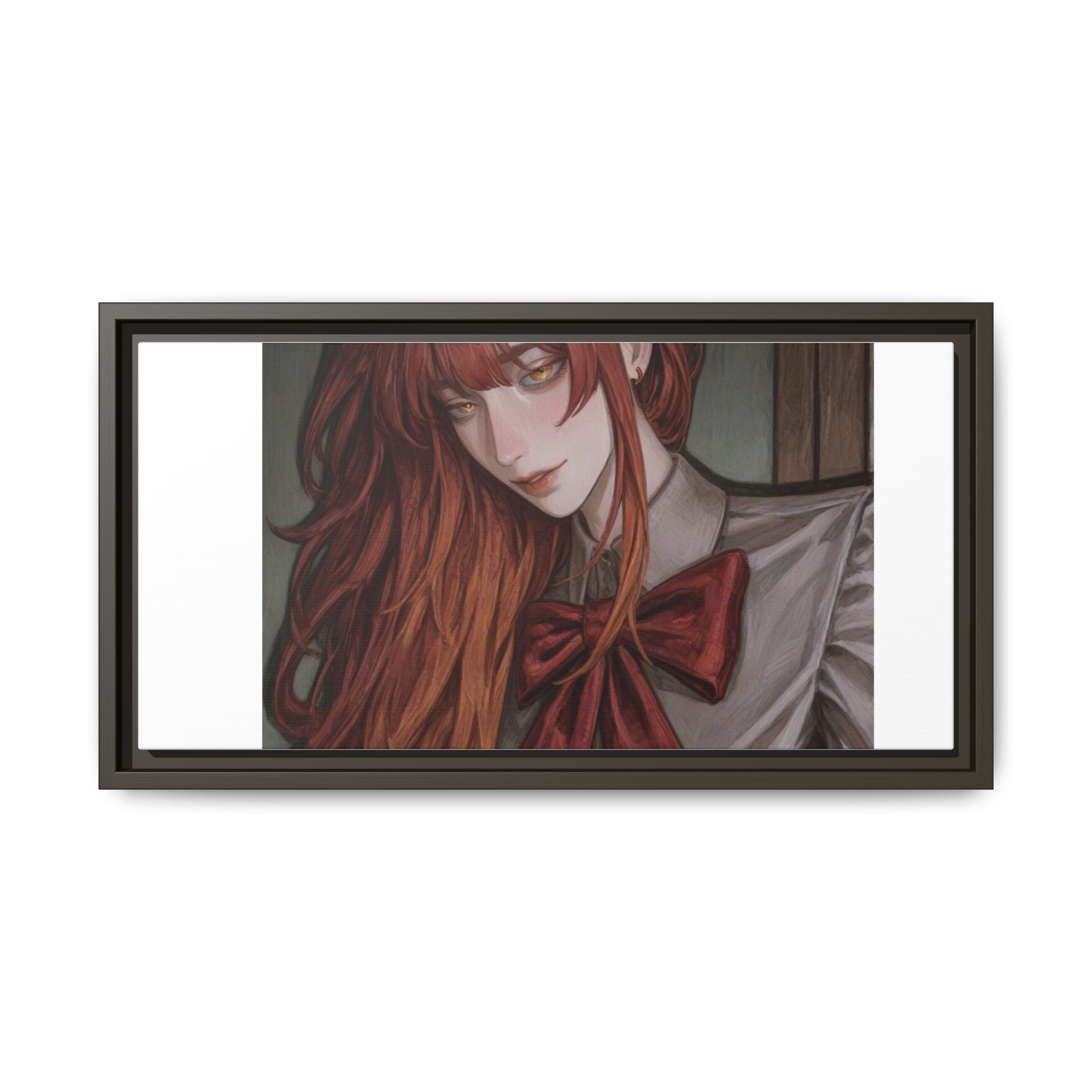 Framed Matte Canvas Print — Moody Red-Headed Anime Girl Art