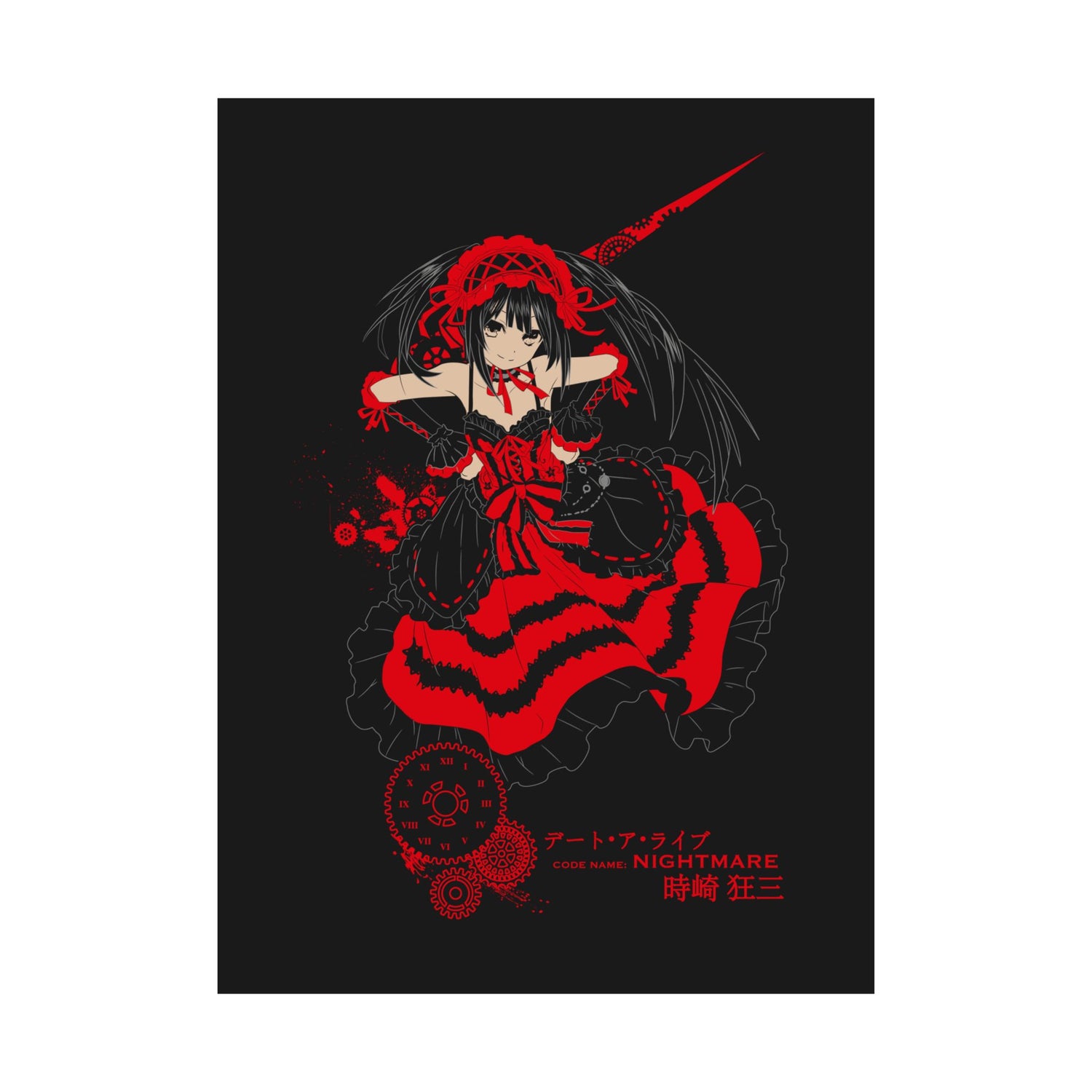 Anime Gothic Poster — Red &amp; Black Kurumi Nightcore Matte Vertical Print