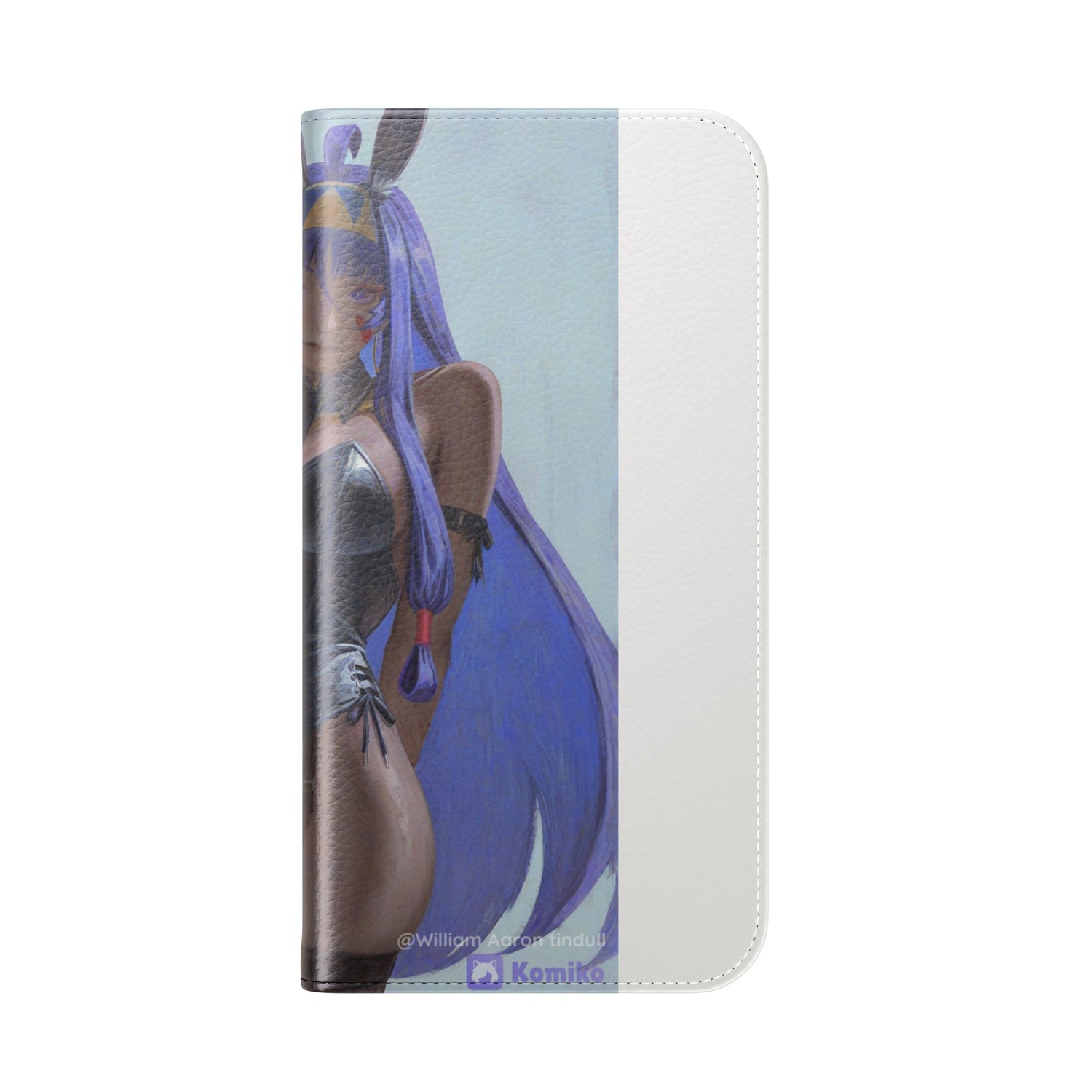 Anime Bunny Girl Flip Case - Purple Long-Haired Character Phone Wallet