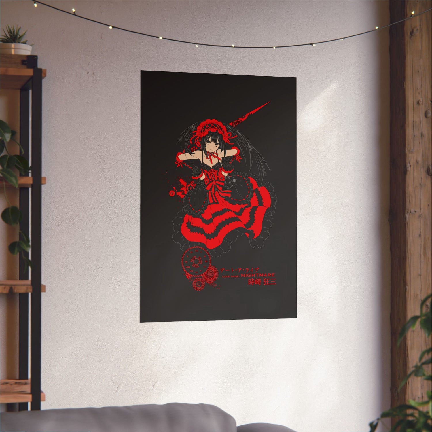 Anime Gothic Poster — Red &amp; Black Kurumi Nightcore Matte Vertical Print