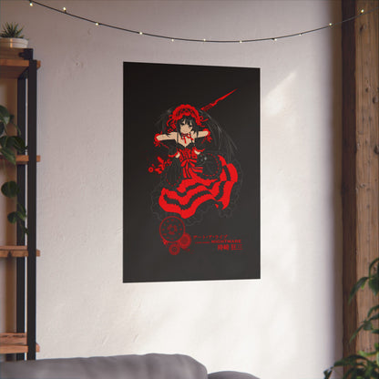 Anime Gothic Poster — Red &amp; Black Kurumi Nightcore Matte Vertical Print