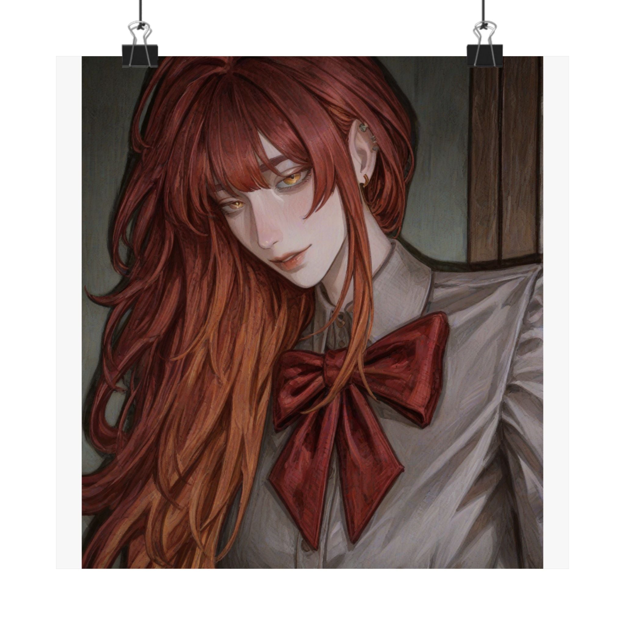 Matte Vertical Poster — Red‑Haired Anime Girl Portrait