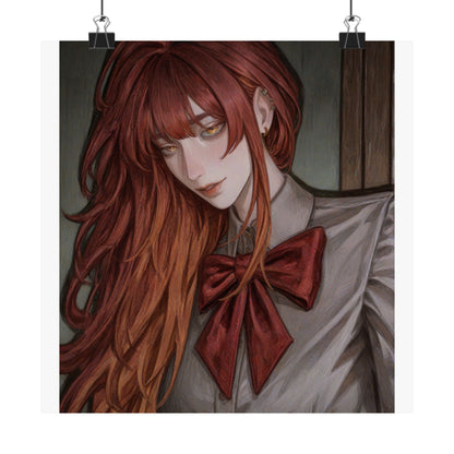 Matte Vertical Poster — Red‑Haired Anime Girl Portrait