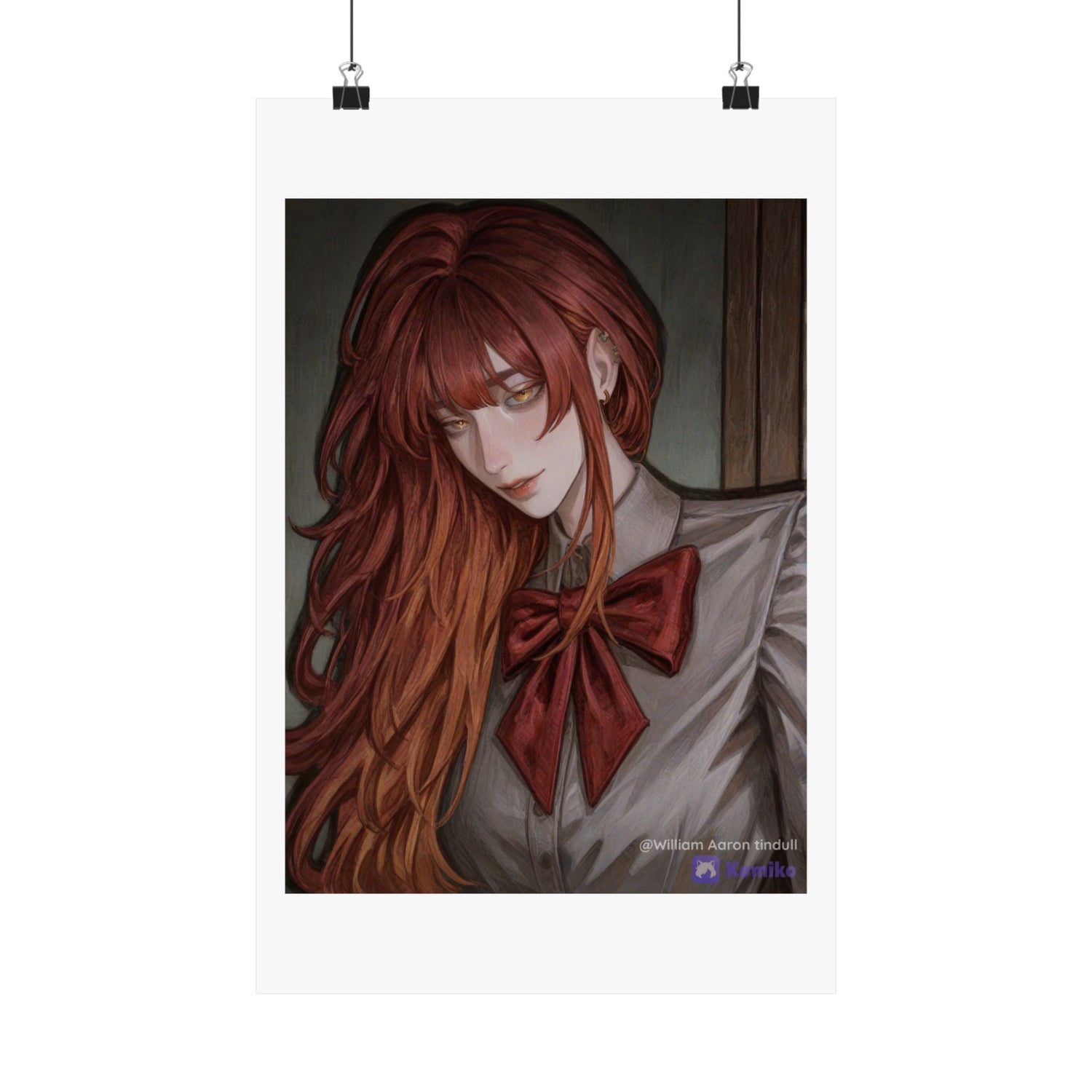 Matte Vertical Poster — Red‑Haired Anime Girl Portrait