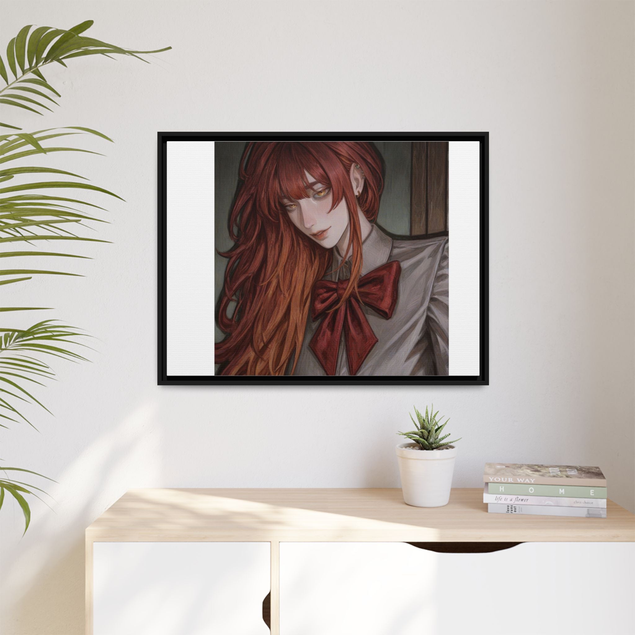 Framed Matte Canvas Print — Moody Red-Headed Anime Girl Art