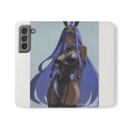 Anime Bunny Girl Flip Case - Purple Long-Haired Character Phone Wallet