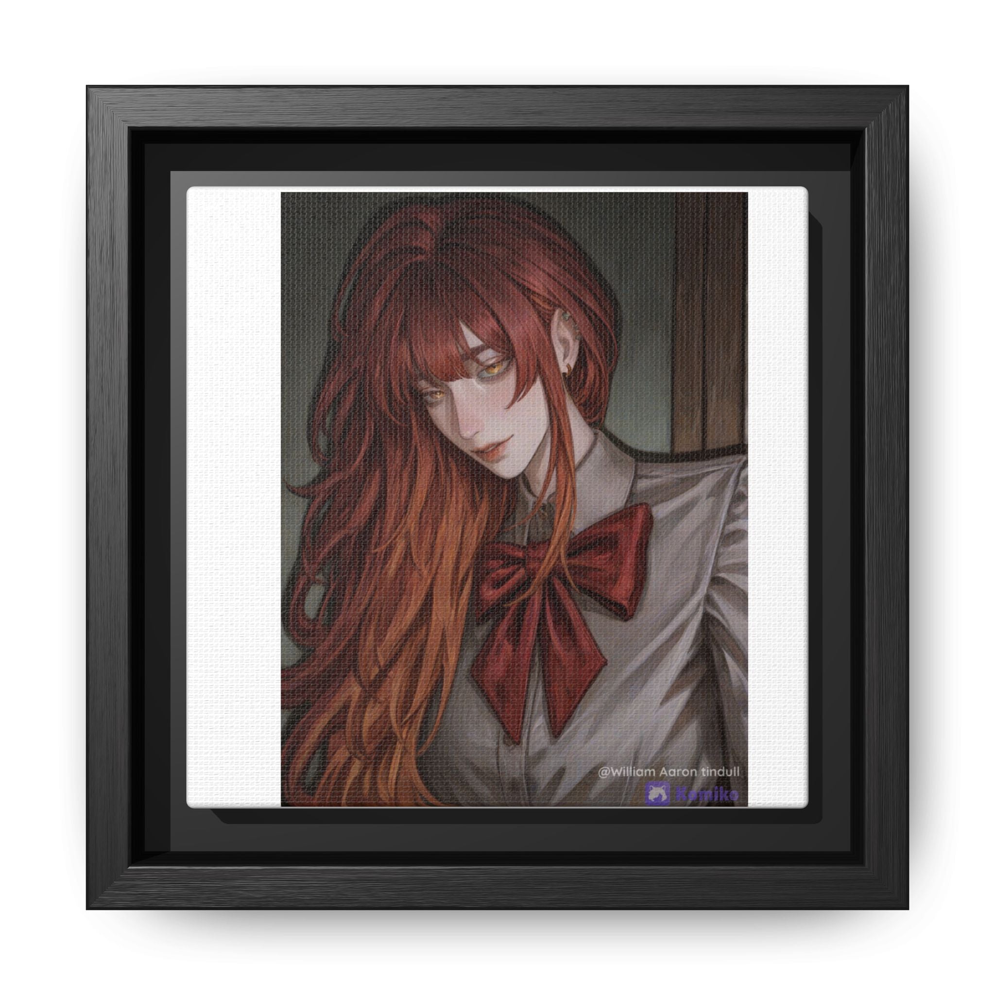 Framed Matte Canvas Print — Moody Red-Headed Anime Girl Art