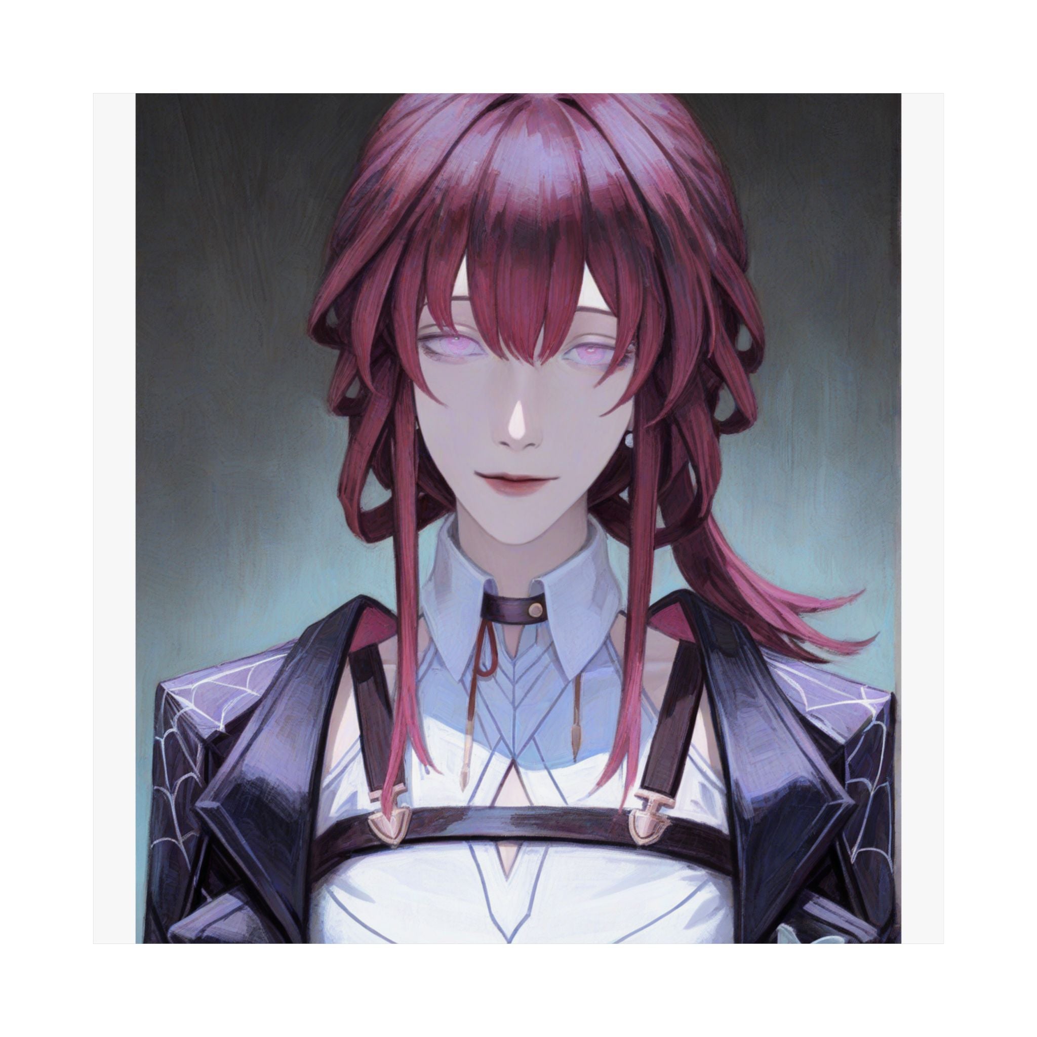 Anime Portrait Poster — Moody Red‑Haired Character Matte Vertical Art Print