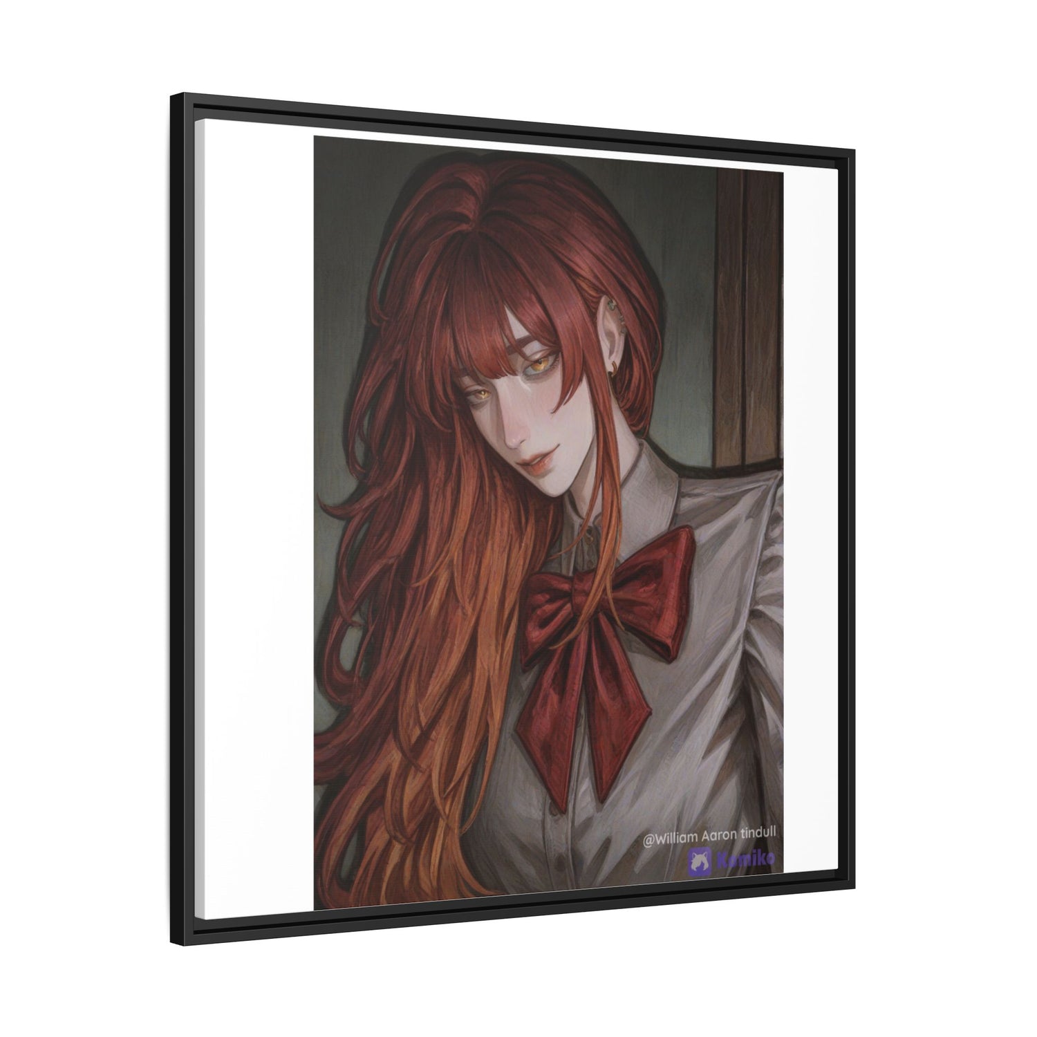 Framed Matte Canvas Print — Moody Red-Headed Anime Girl Art