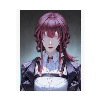 Anime Portrait Poster — Moody Red‑Haired Character Matte Vertical Art Print