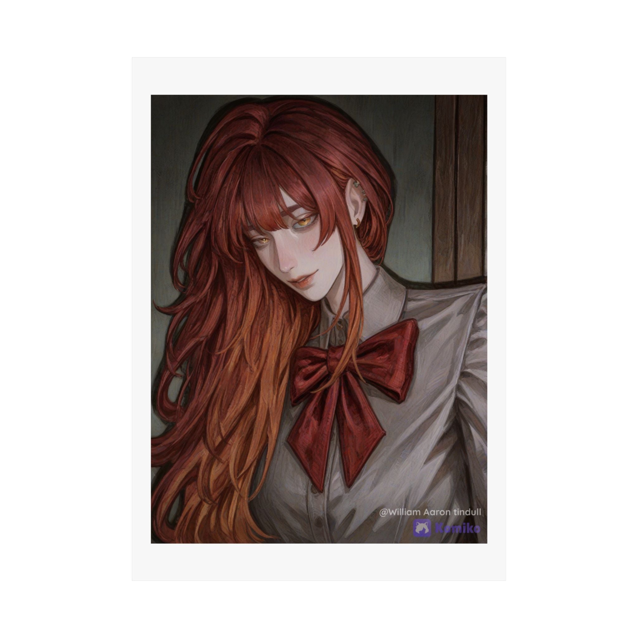 Matte Vertical Poster — Red‑Haired Anime Girl Portrait