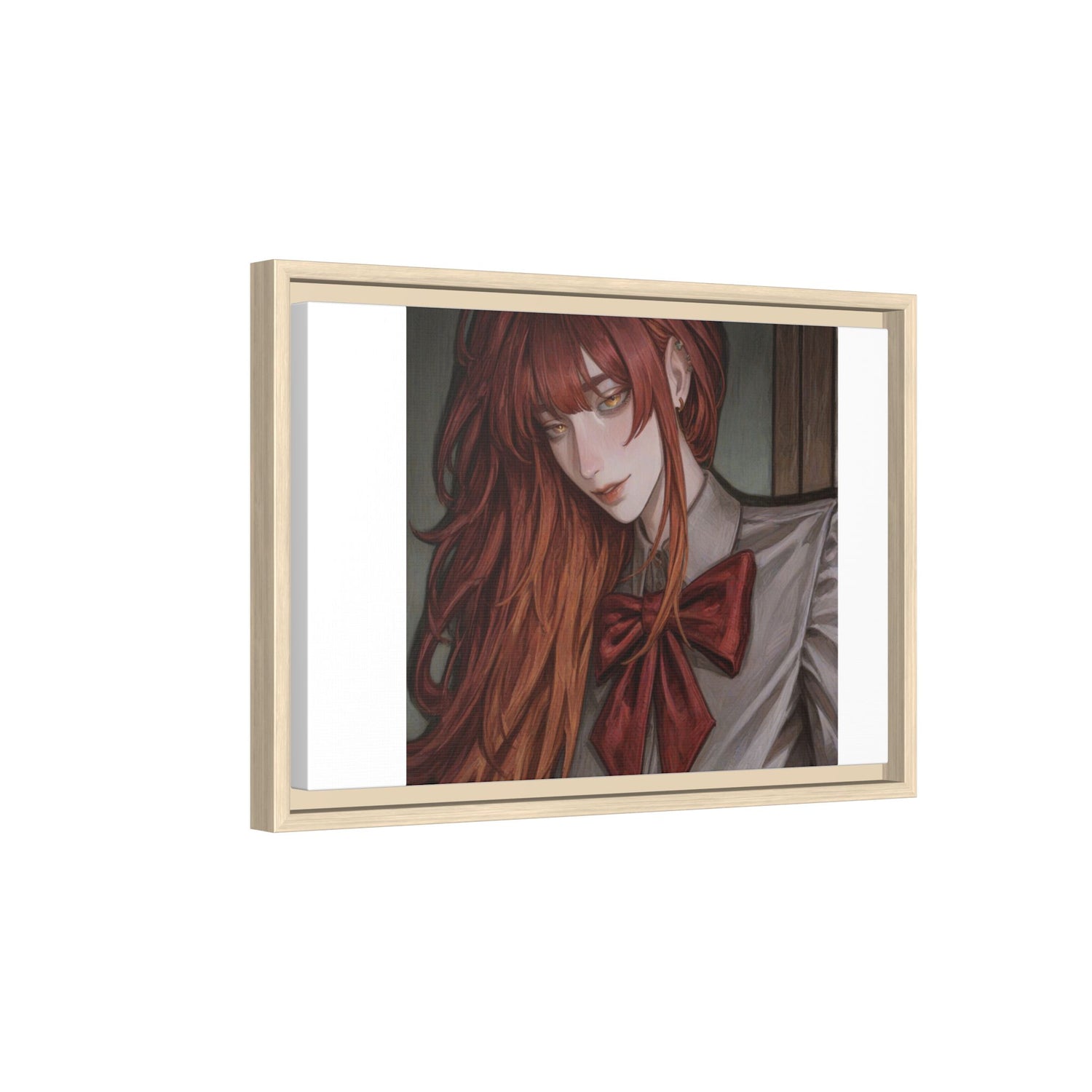 Framed Matte Canvas Print — Moody Red-Headed Anime Girl Art