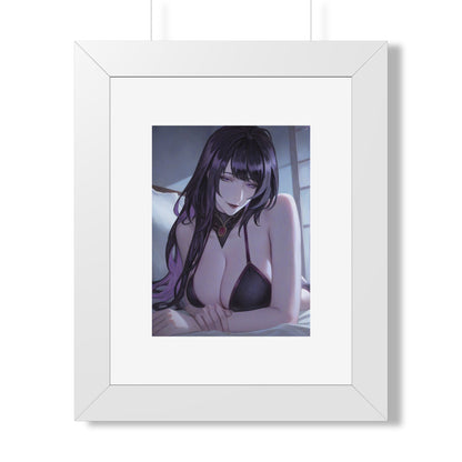 Anime Art Poster — Sultry Dark-Haired Girl Framed Vertical Print