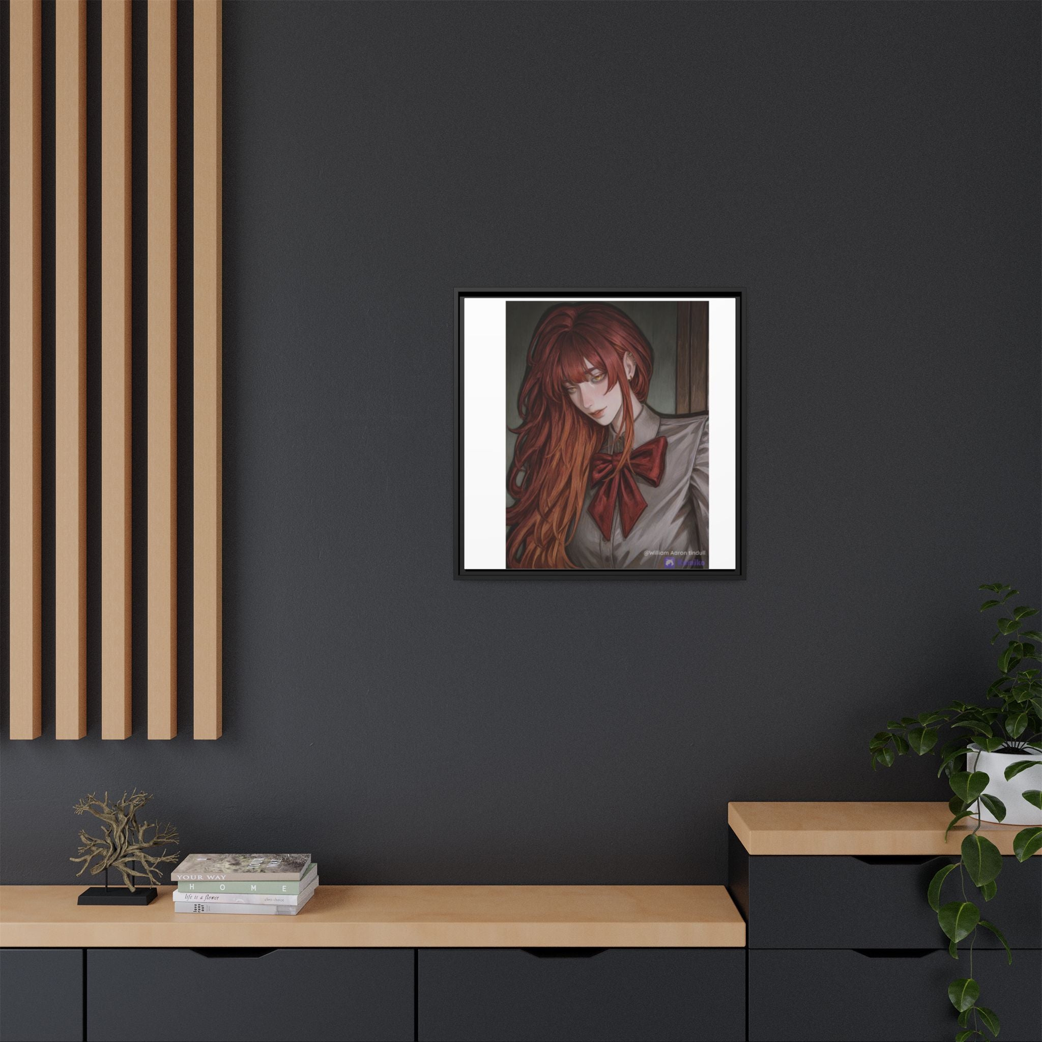 Framed Matte Canvas Print — Moody Red-Headed Anime Girl Art