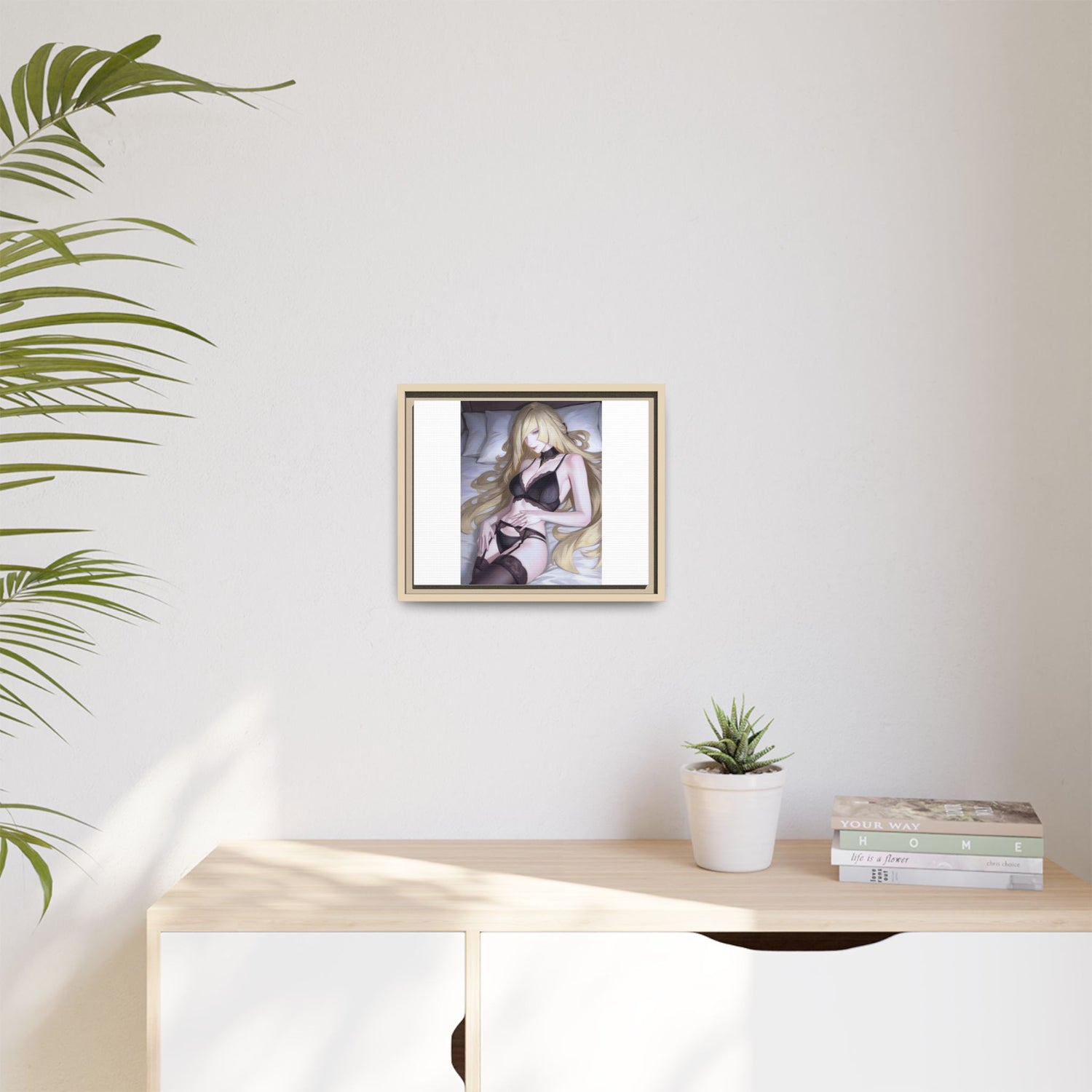Framed Matte Canvas Print — Sleepy Blonde Anime Pinup