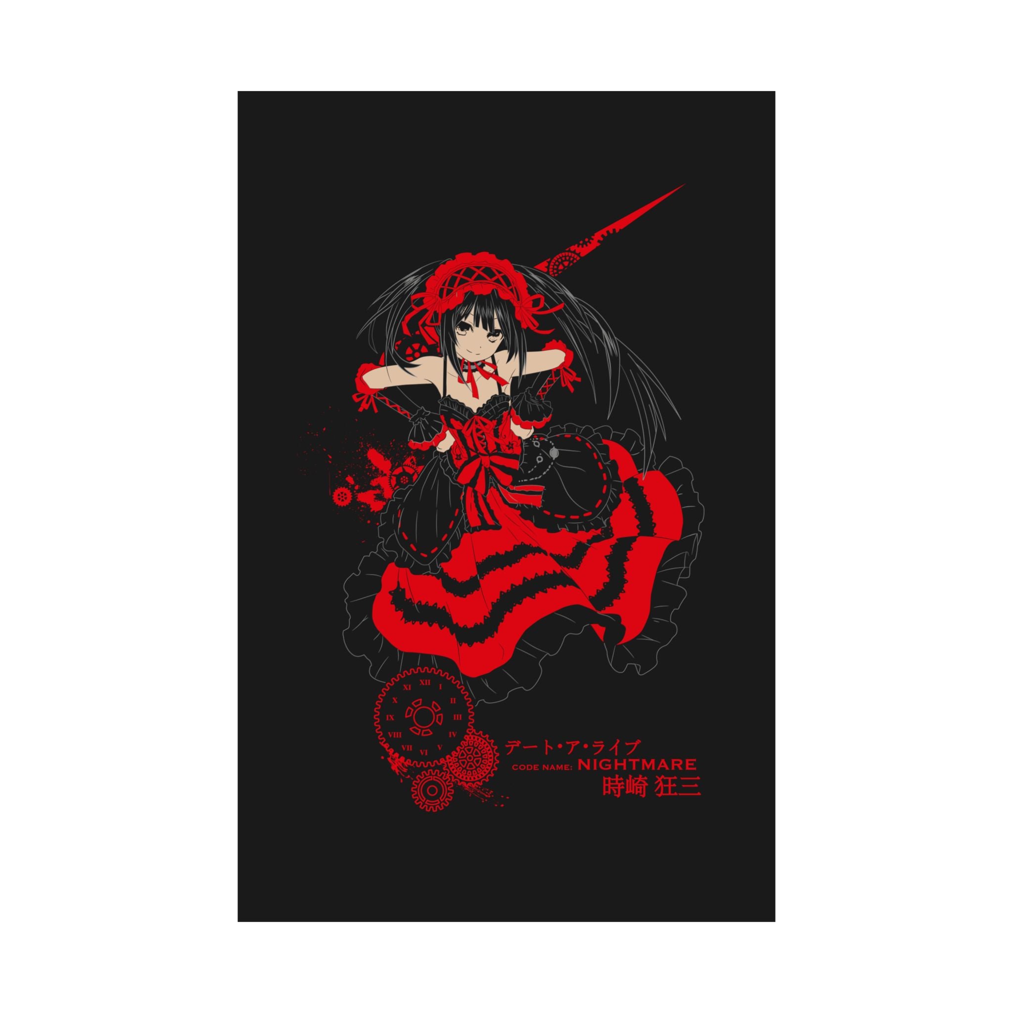 Anime Gothic Poster — Red &amp; Black Kurumi Nightcore Matte Vertical Print