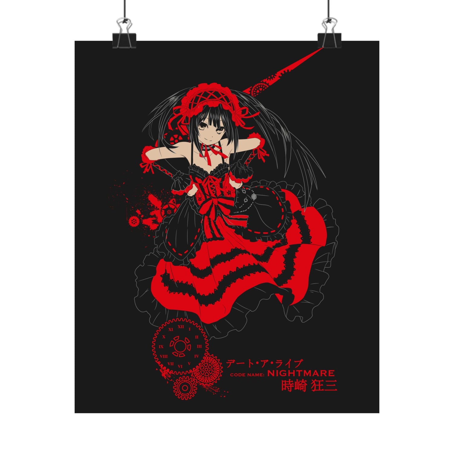 Anime Gothic Poster — Red &amp; Black Kurumi Nightcore Matte Vertical Print