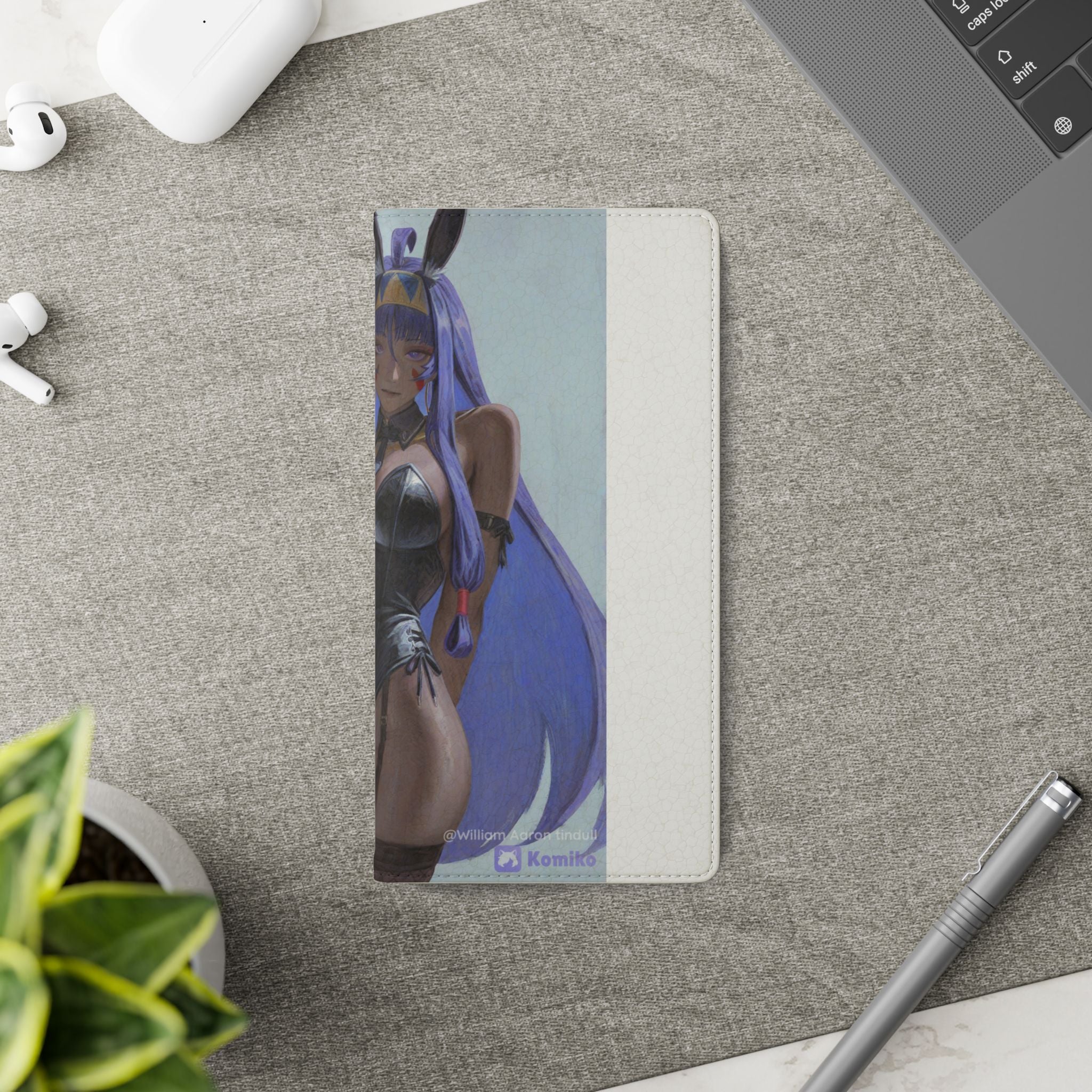 Anime Bunny Girl Flip Case - Purple Long-Haired Character Phone Wallet