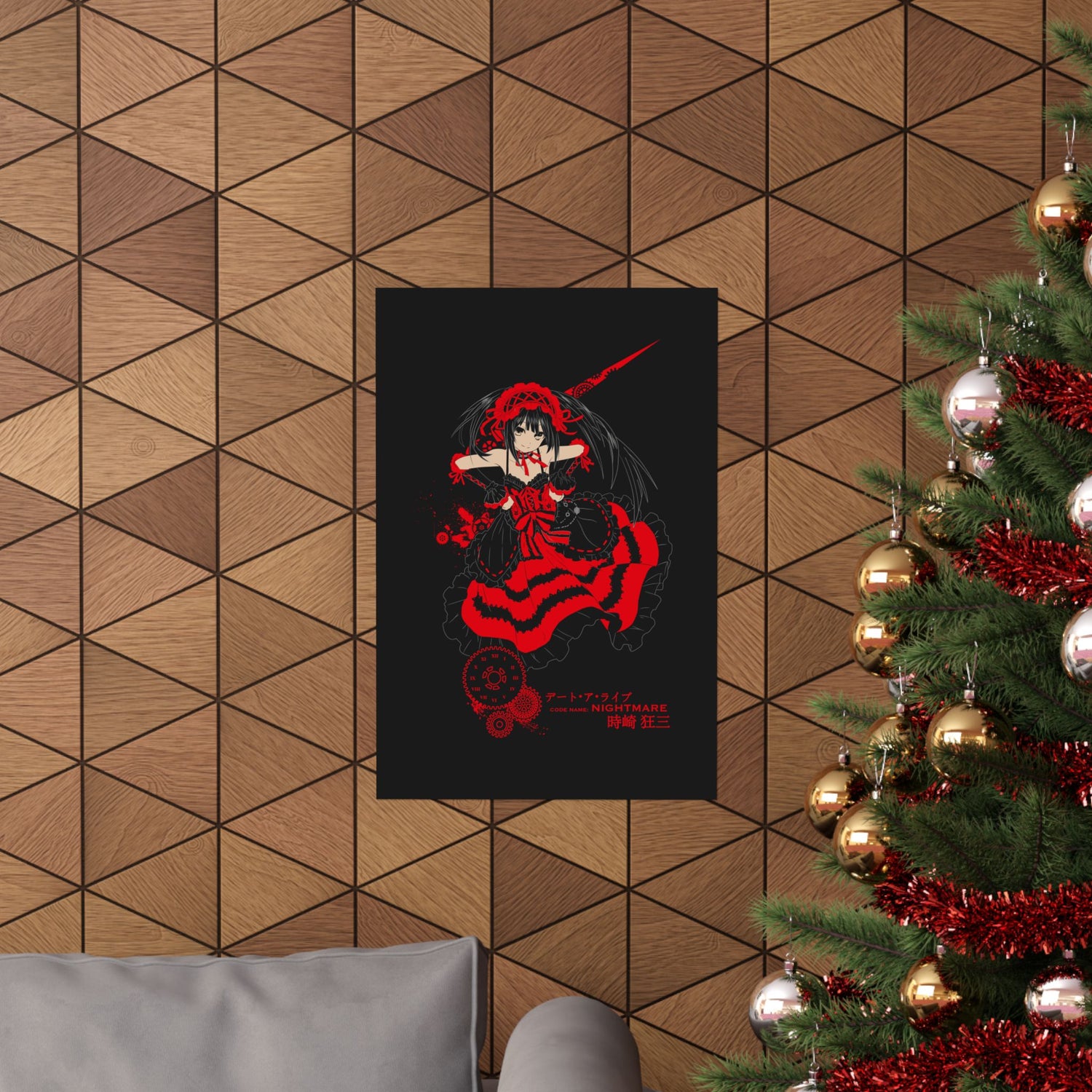 Anime Gothic Poster — Red &amp; Black Kurumi Nightcore Matte Vertical Print