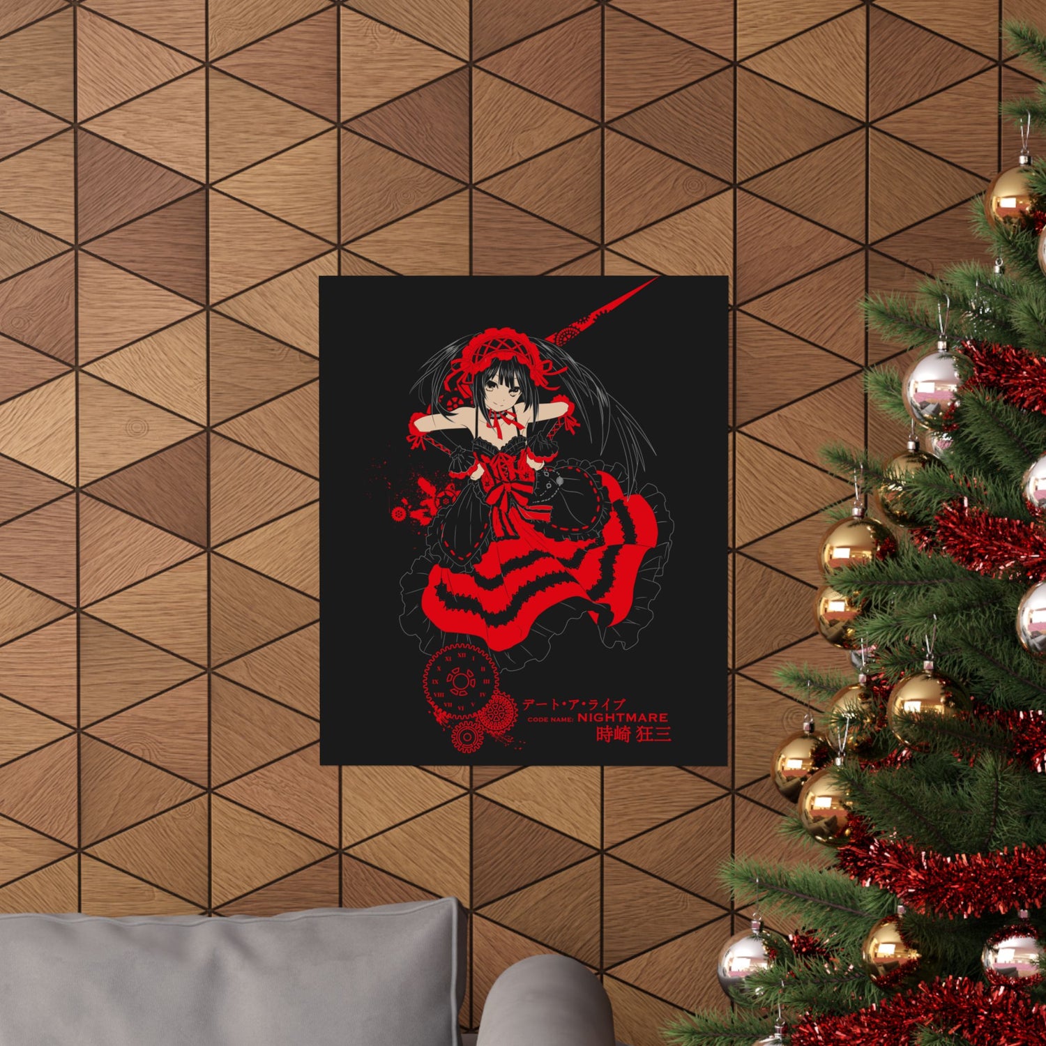 Anime Gothic Poster — Red &amp; Black Kurumi Nightcore Matte Vertical Print