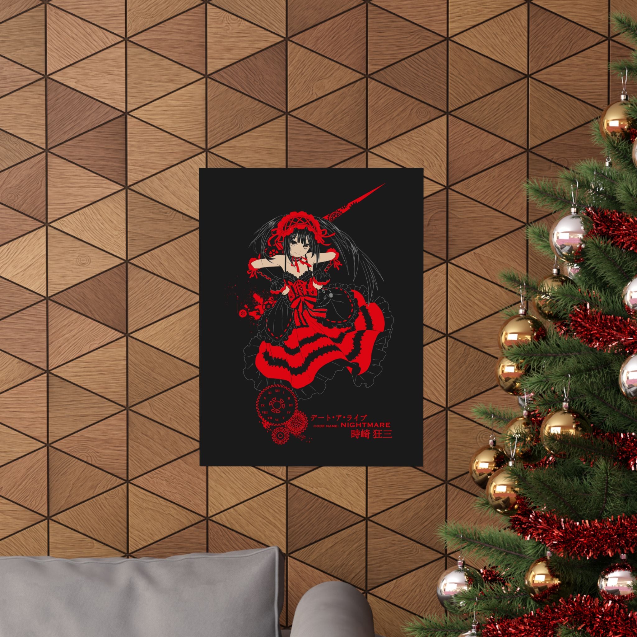 Anime Gothic Poster — Red &amp; Black Kurumi Nightcore Matte Vertical Print