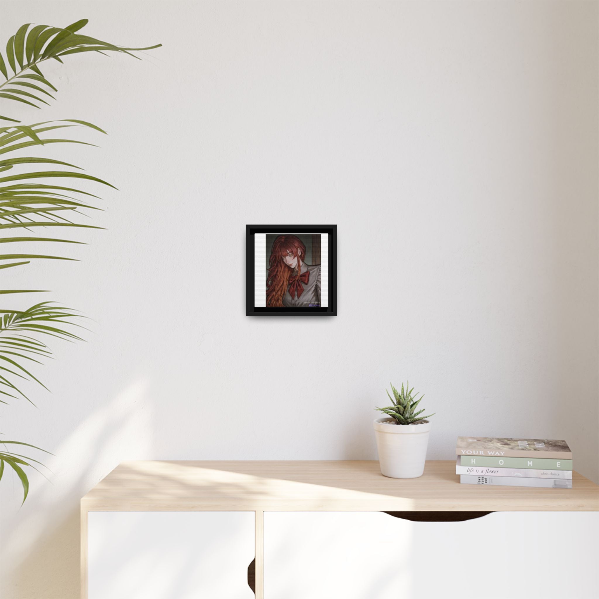 Framed Matte Canvas Print — Moody Red-Headed Anime Girl Art