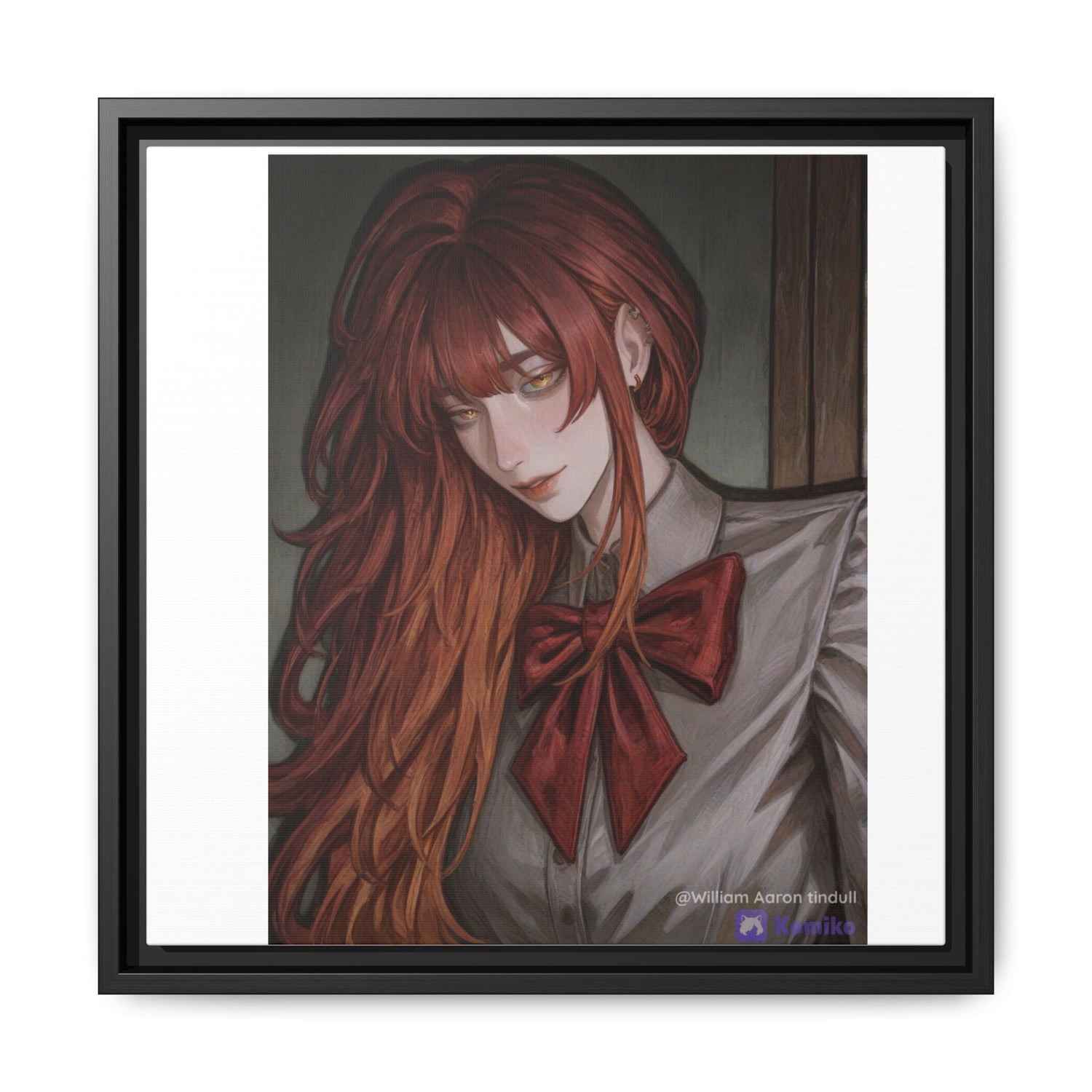 Framed Matte Canvas Print — Moody Red-Headed Anime Girl Art