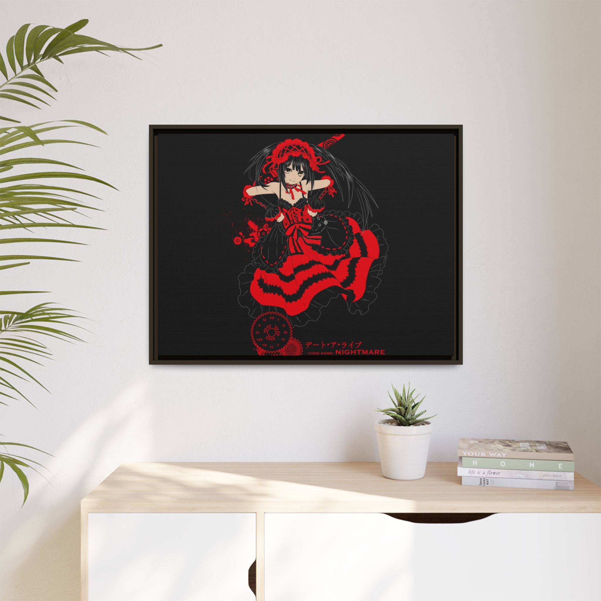 Anime Warrior Red Black Matte Canvas Print — Framed Wall Art