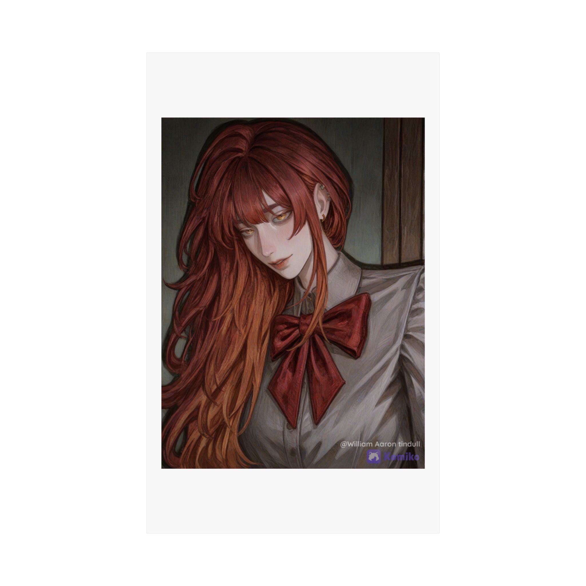 Matte Vertical Poster — Red‑Haired Anime Girl Portrait