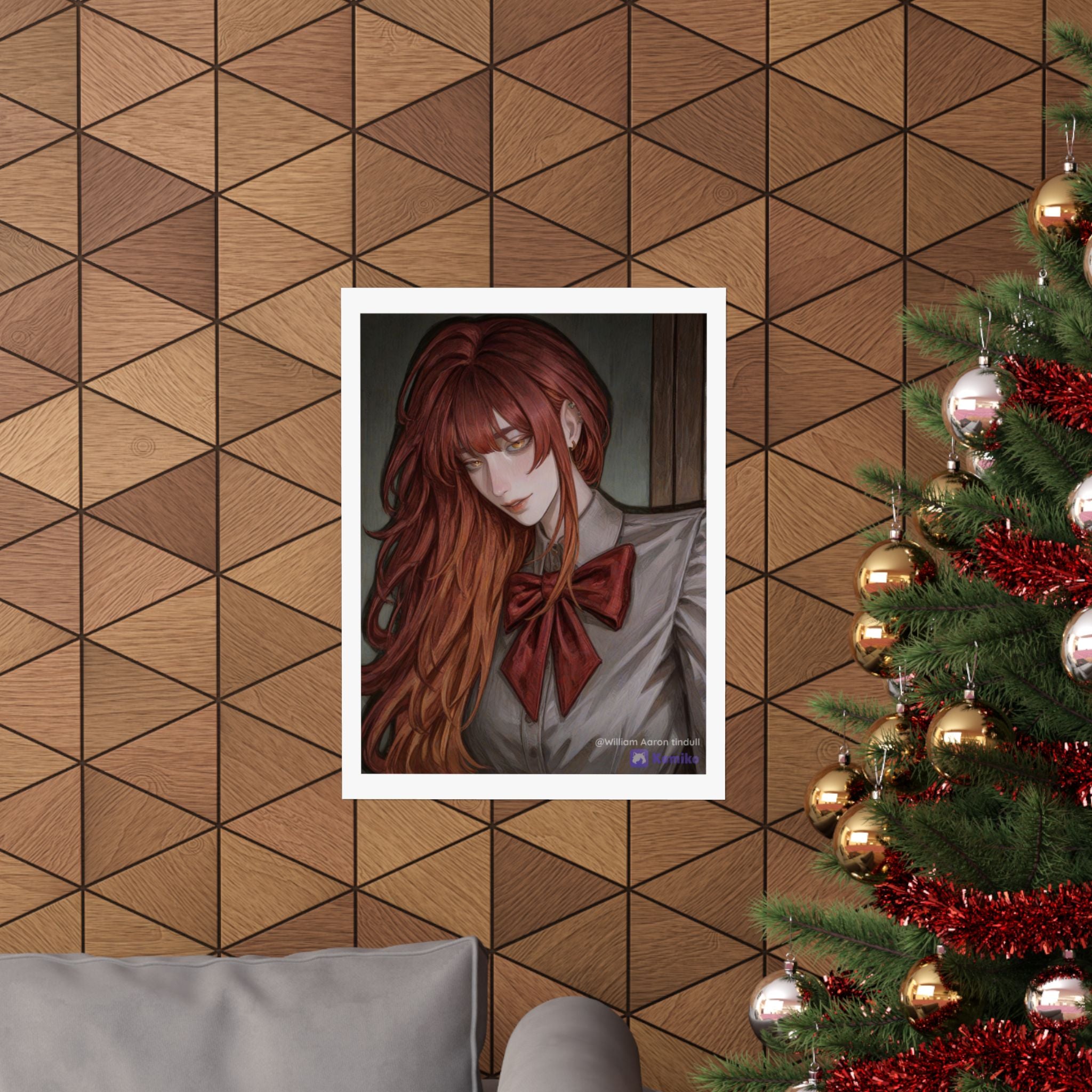 Matte Vertical Poster — Red‑Haired Anime Girl Portrait