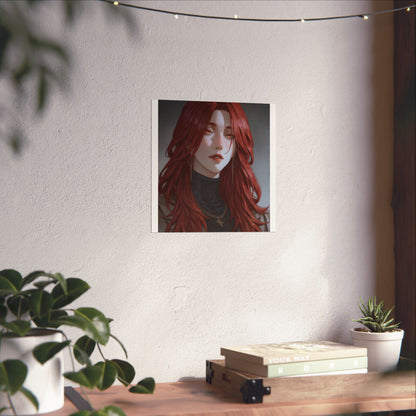 Red-Haired Muse Matte Vertical Poster — Moody Portrait Art Print