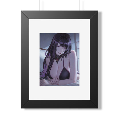Anime Art Poster — Sultry Dark-Haired Girl Framed Vertical Print