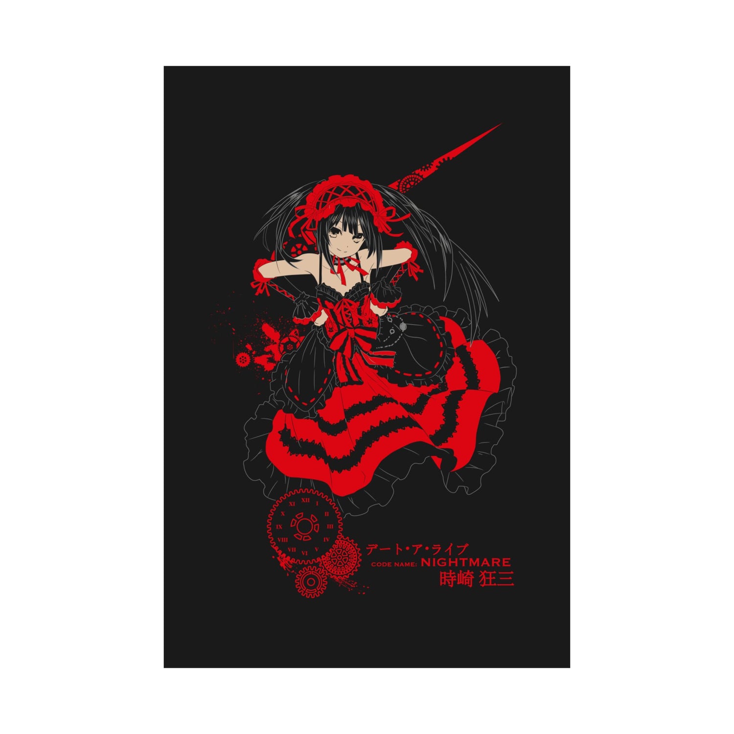 Anime Gothic Poster — Red &amp; Black Kurumi Nightcore Matte Vertical Print