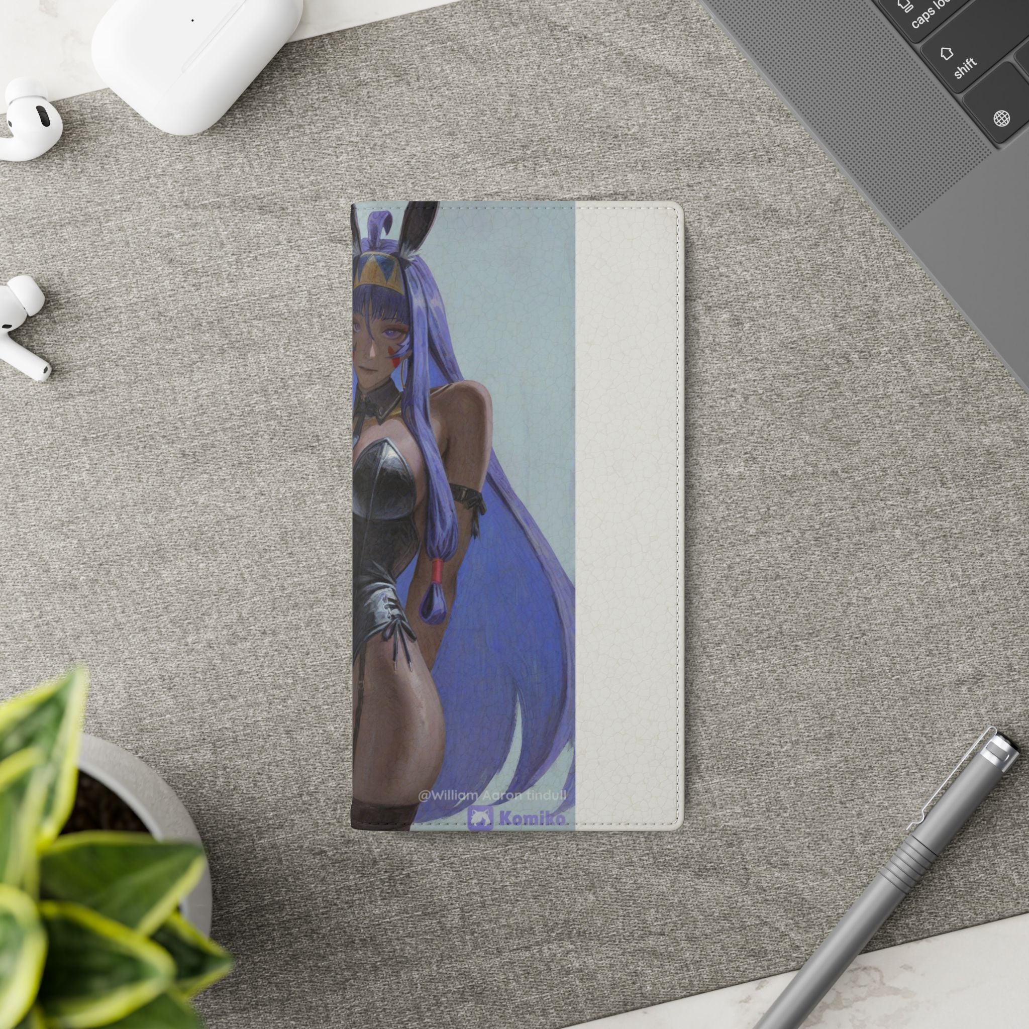 Anime Bunny Girl Flip Case - Purple Long-Haired Character Phone Wallet
