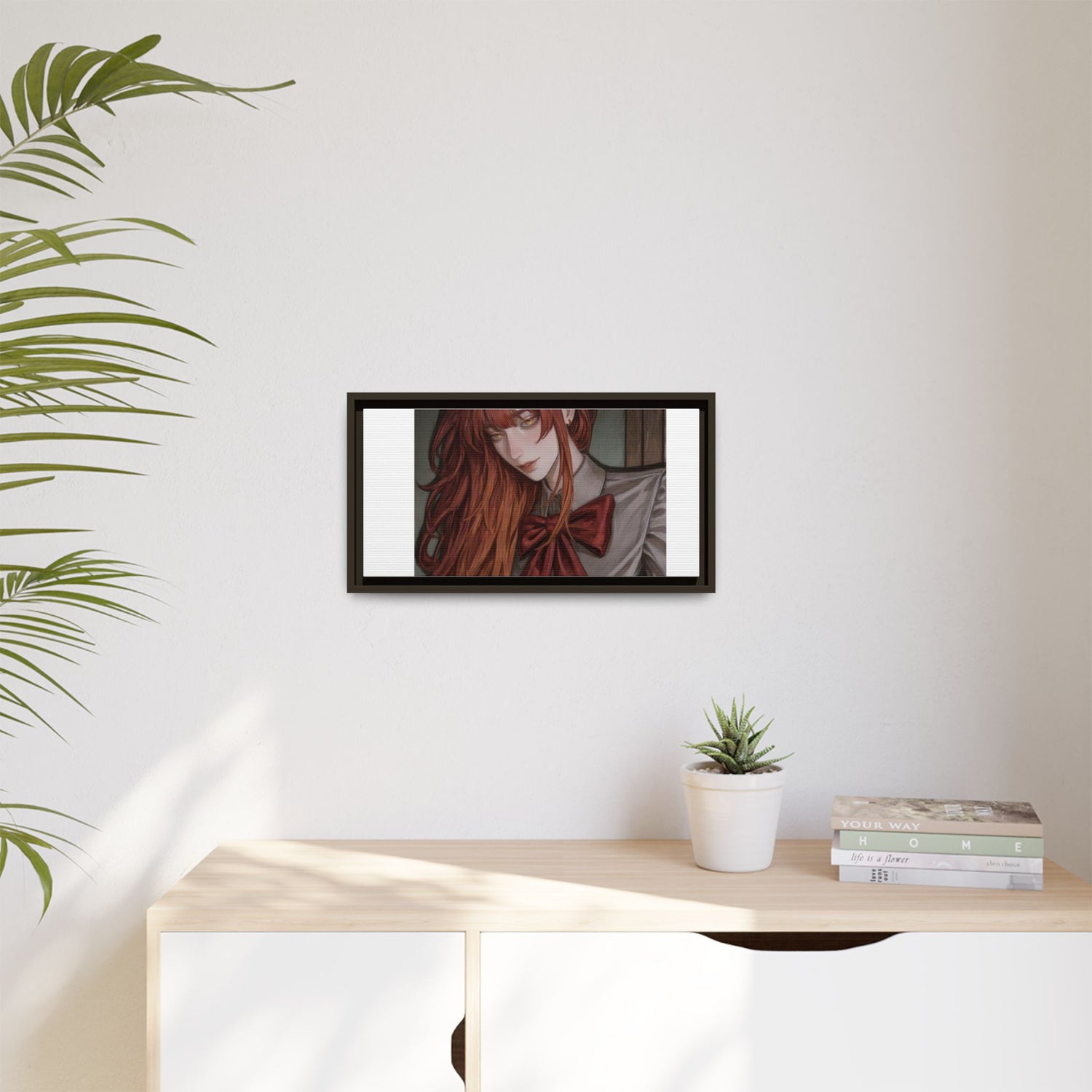 Framed Matte Canvas Print — Moody Red-Headed Anime Girl Art
