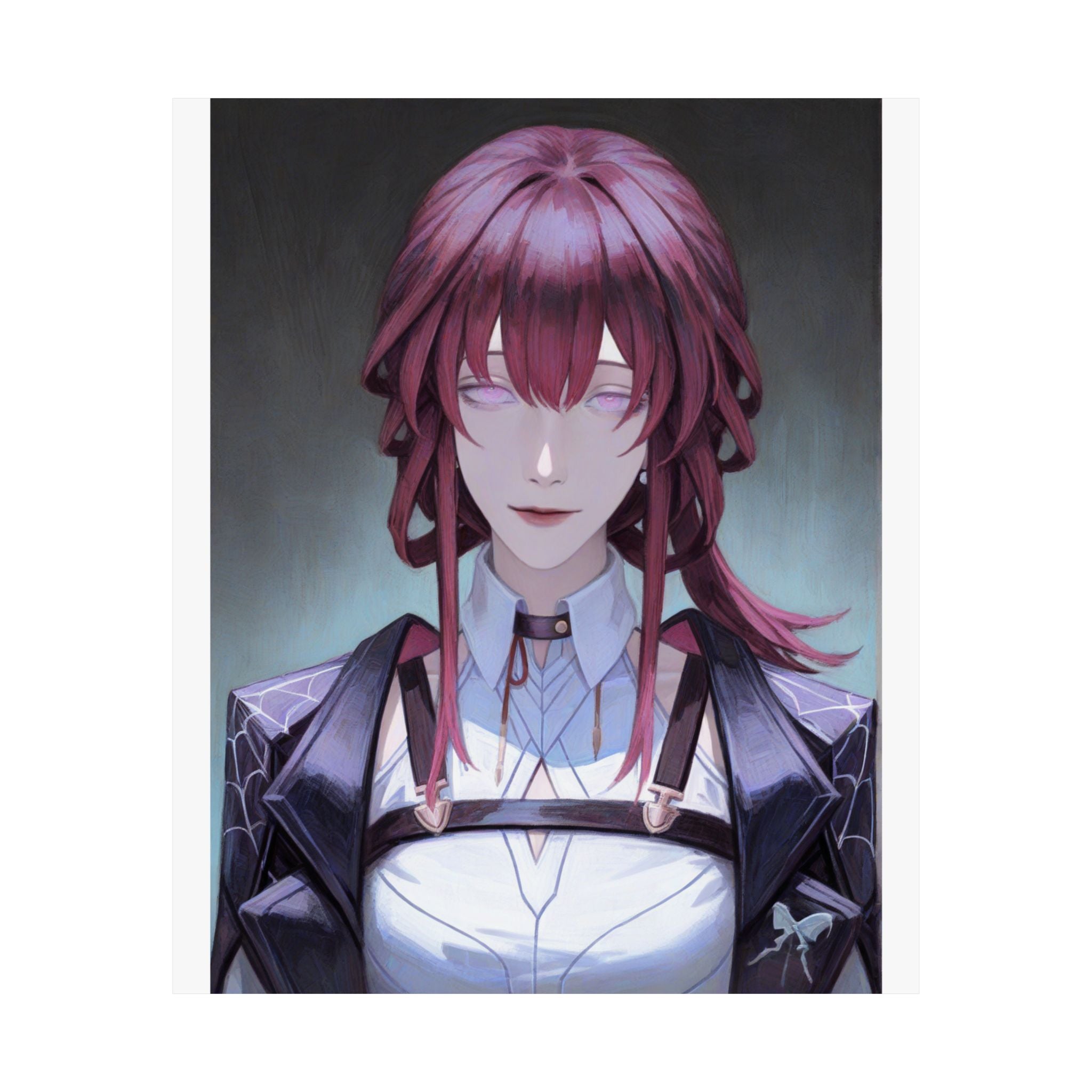 Anime Portrait Poster — Moody Red‑Haired Character Matte Vertical Art Print