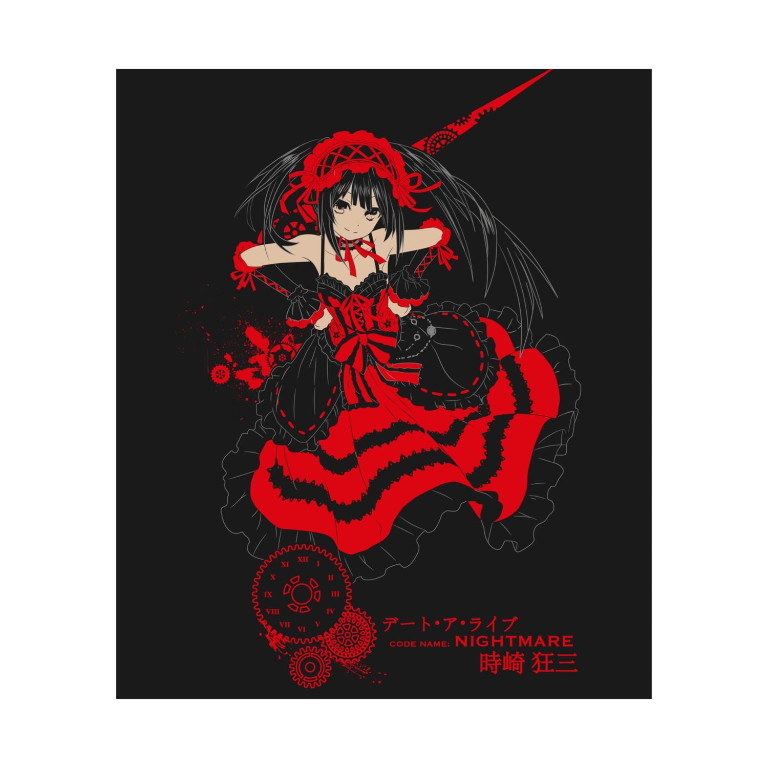 Anime Gothic Poster — Red &amp; Black Kurumi Nightcore Matte Vertical Print