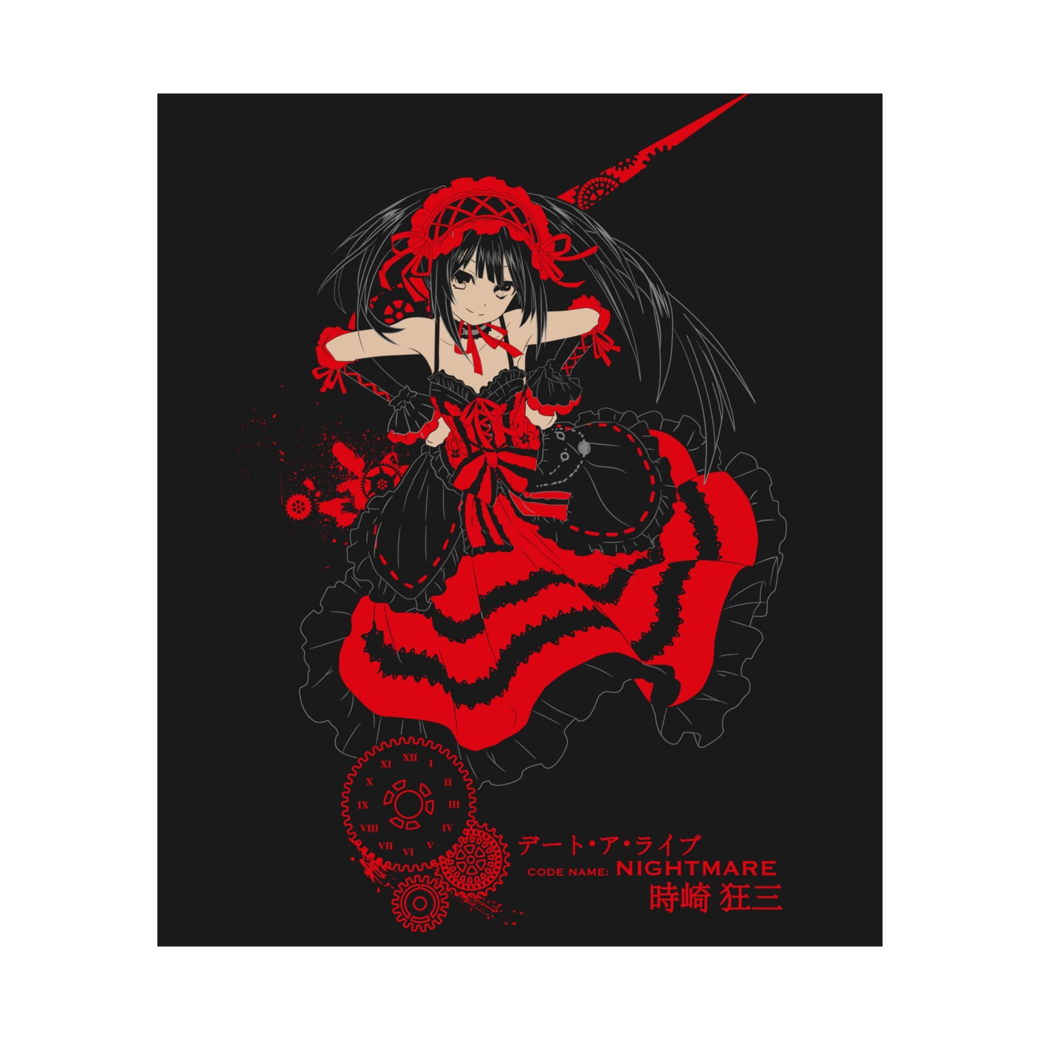 Anime Gothic Poster — Red &amp; Black Kurumi Nightcore Matte Vertical Print