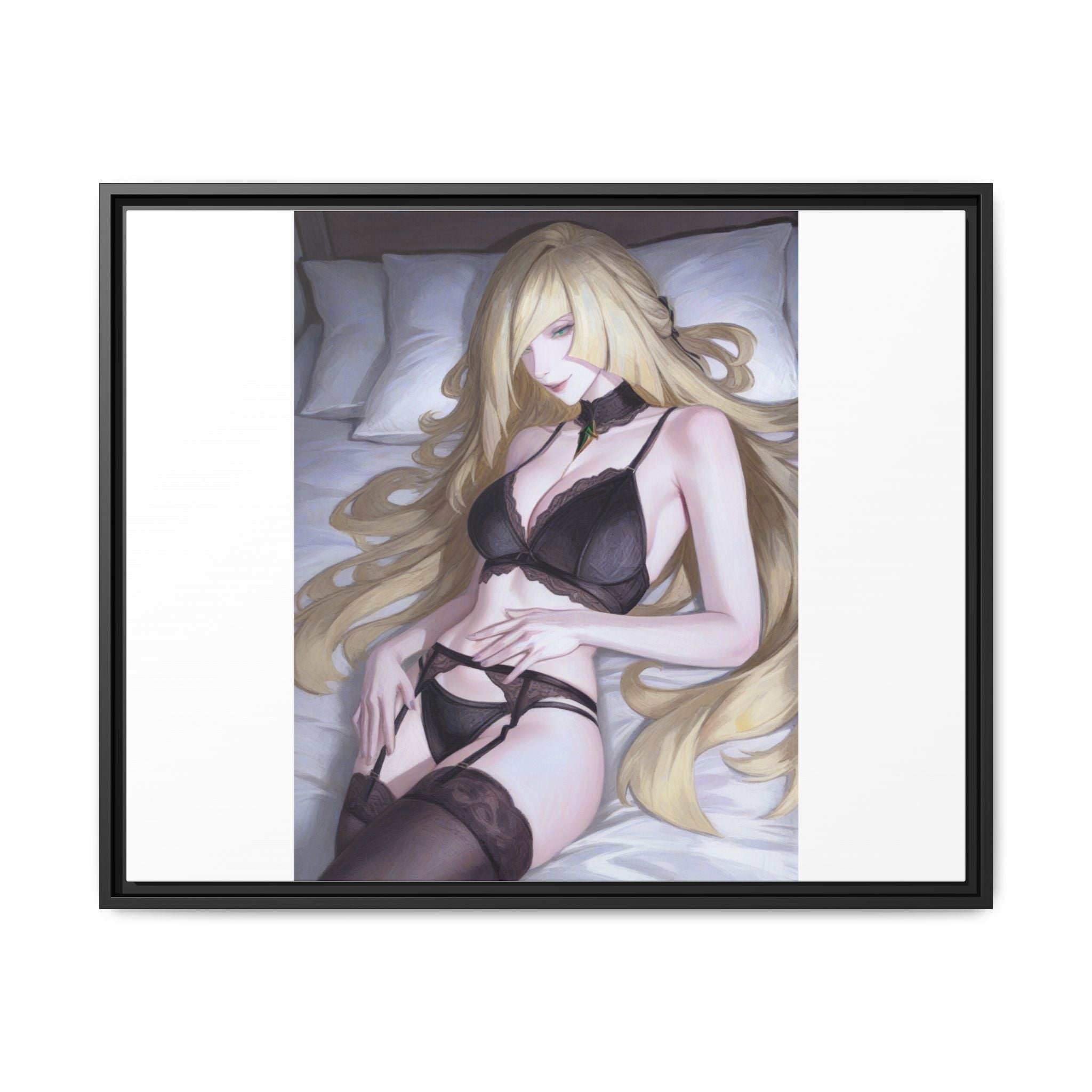 Framed Matte Canvas Print — Sleepy Blonde Anime Pinup