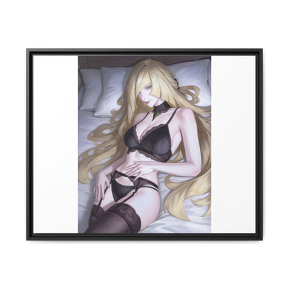 Framed Matte Canvas Print — Sleepy Blonde Anime Pinup