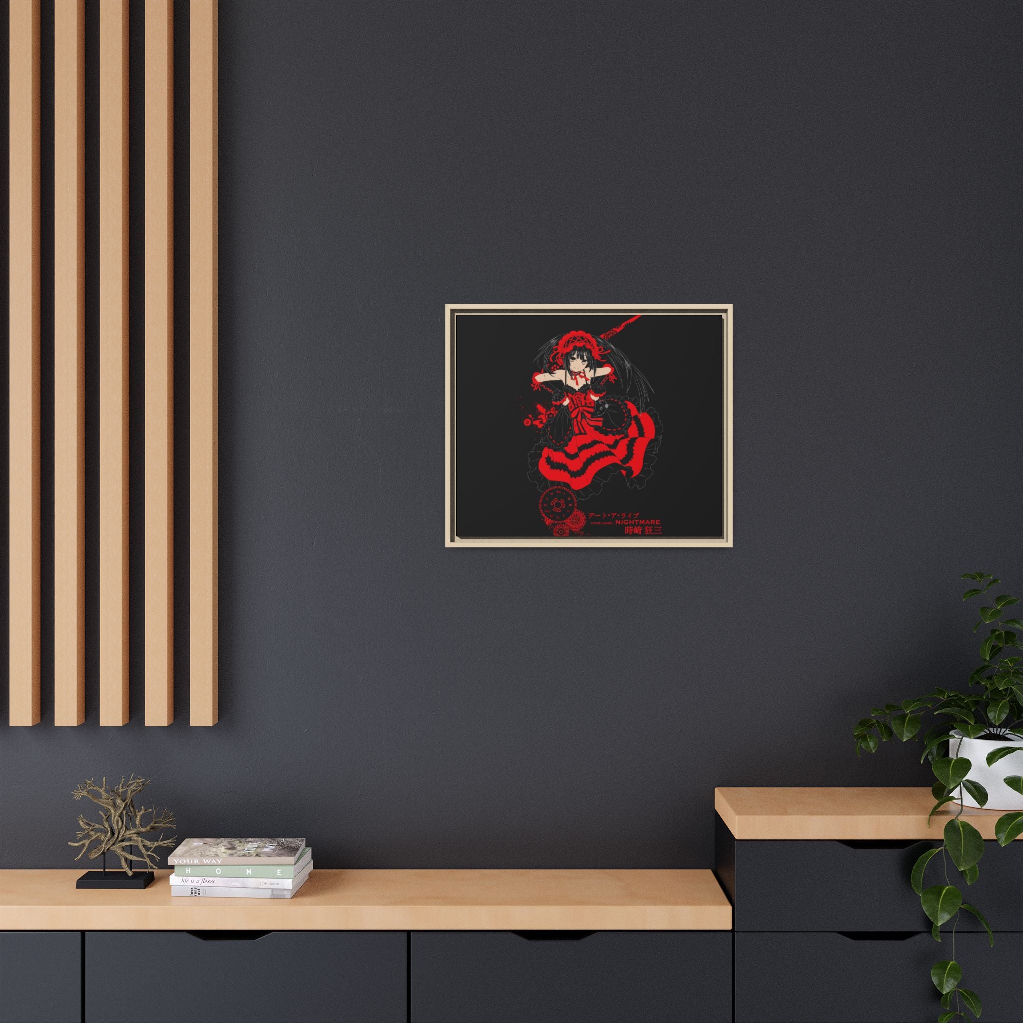 Anime Warrior Red Black Matte Canvas Print — Framed Wall Art