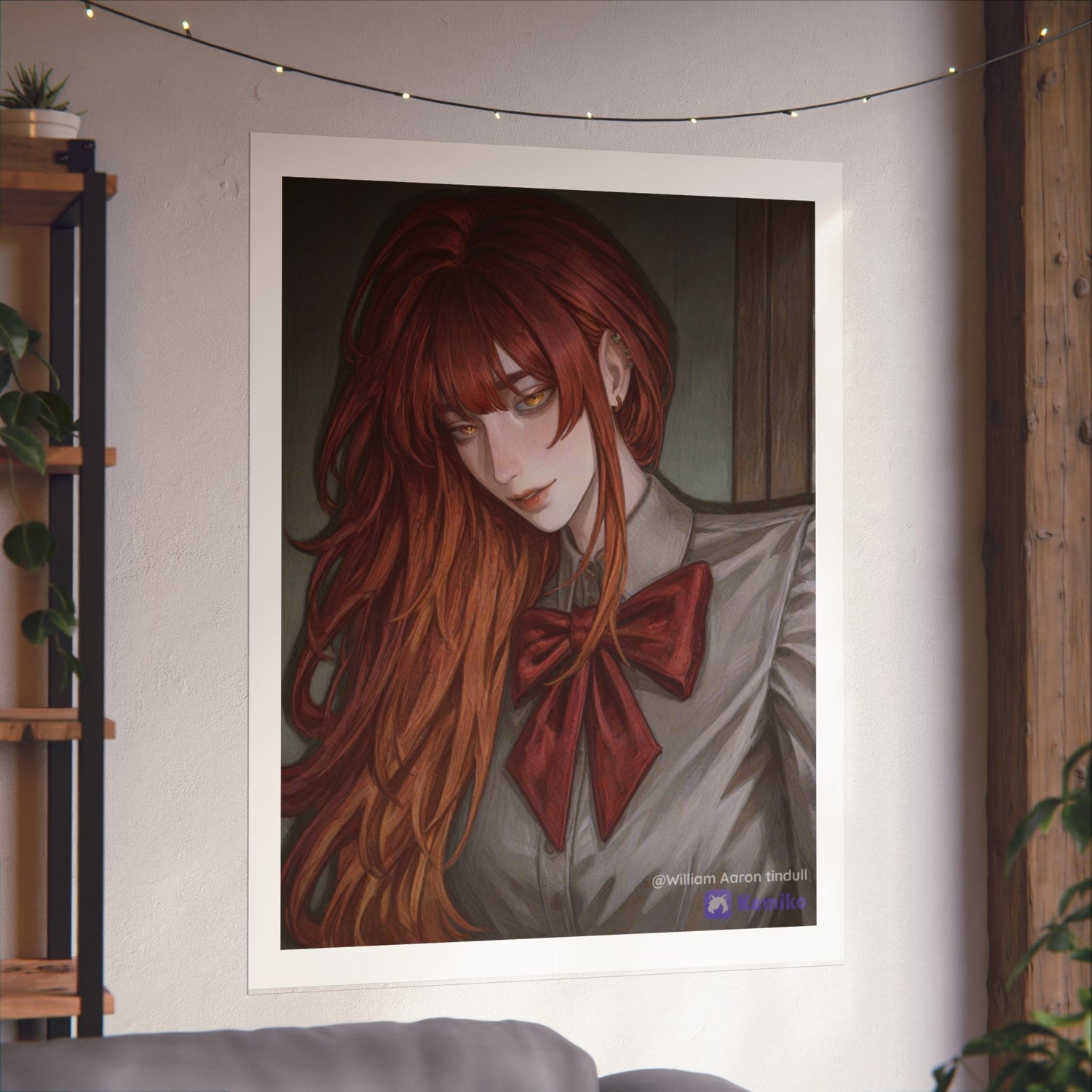 Matte Vertical Poster — Red‑Haired Anime Girl Portrait